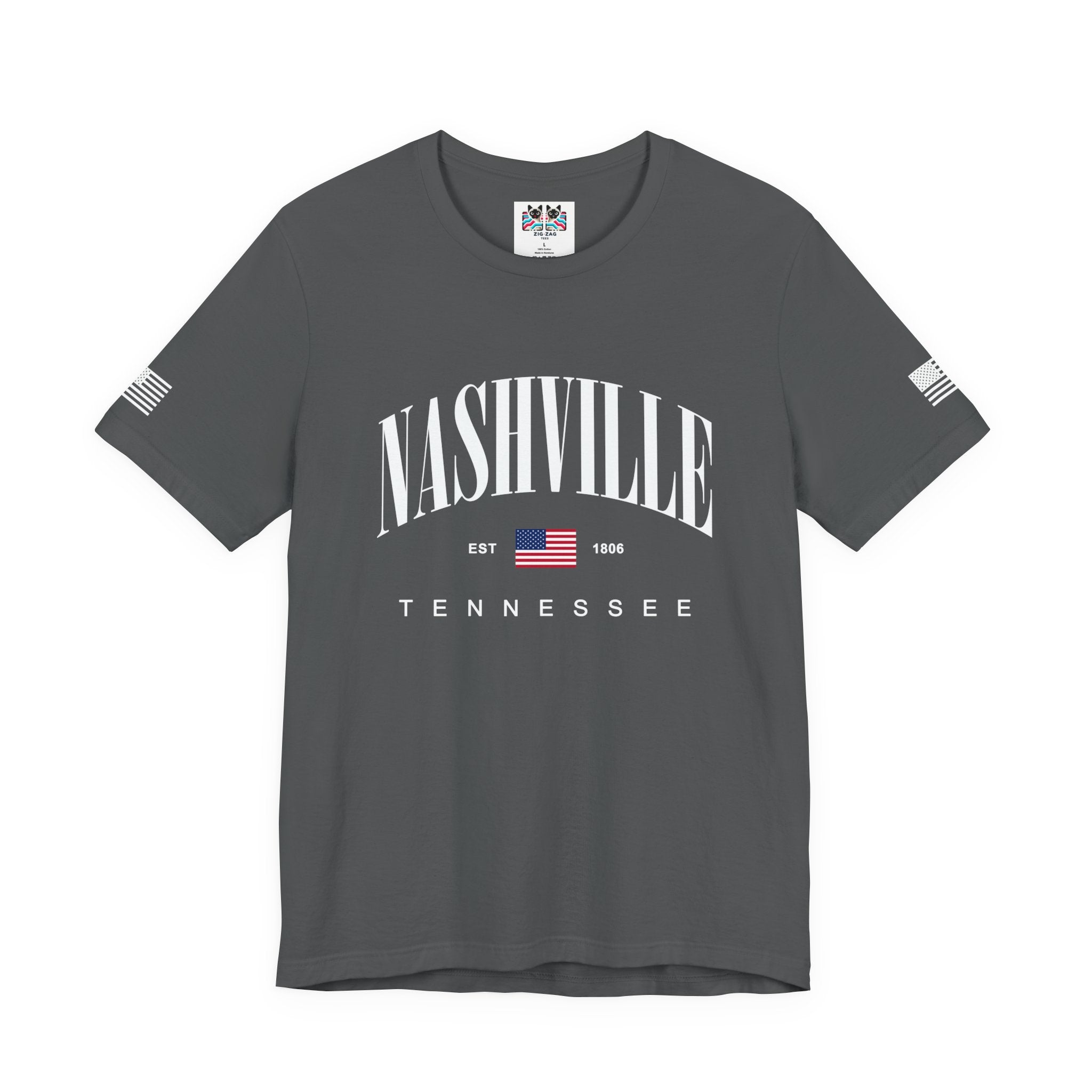 Nashville Tennessee EST 1806 T-Shirt – Arched American Flag Patriotic Typography Tee