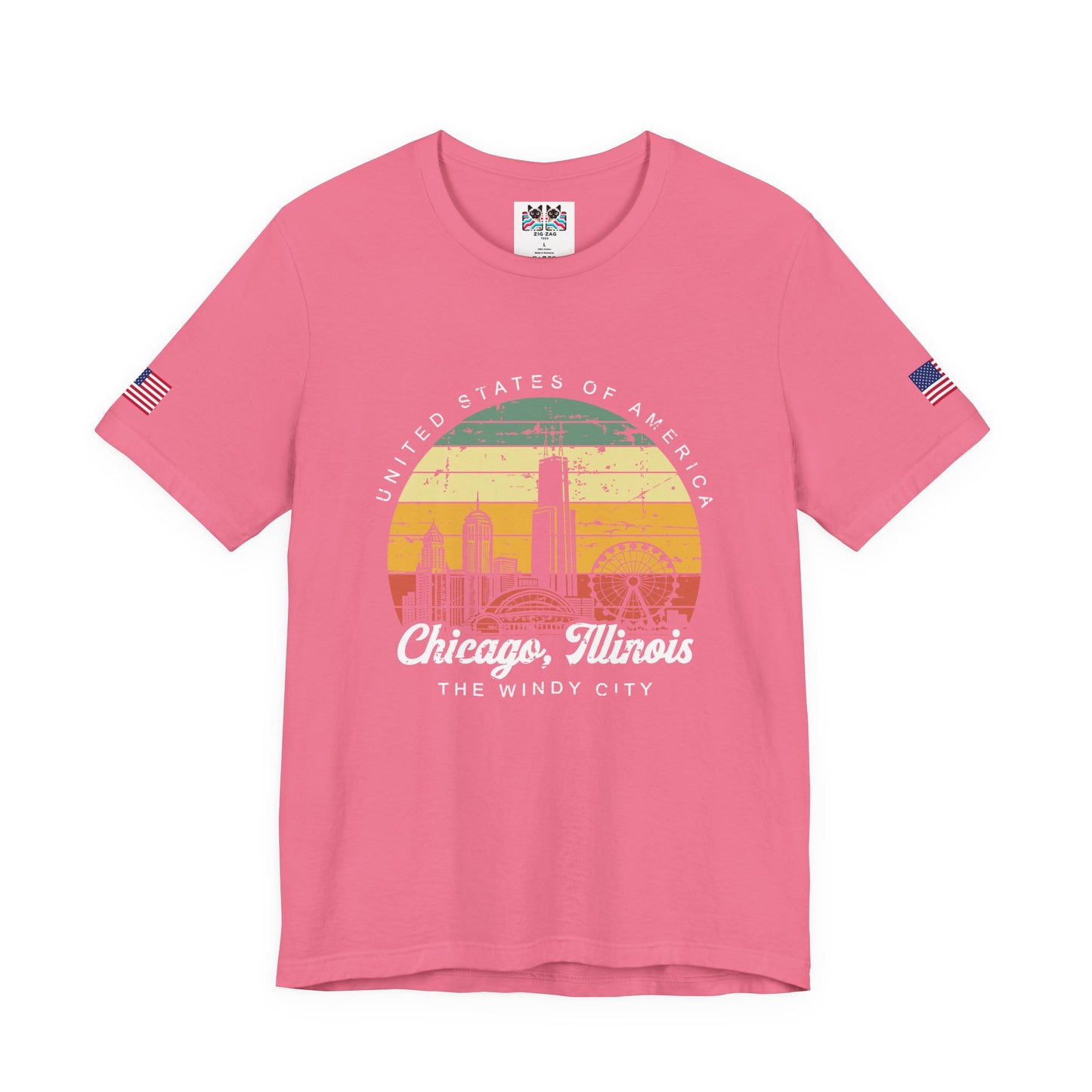 Chicago Illinois Retro Sunset T-Shirt - Vintage Skyline Ferris Wheel 70s Circle Design