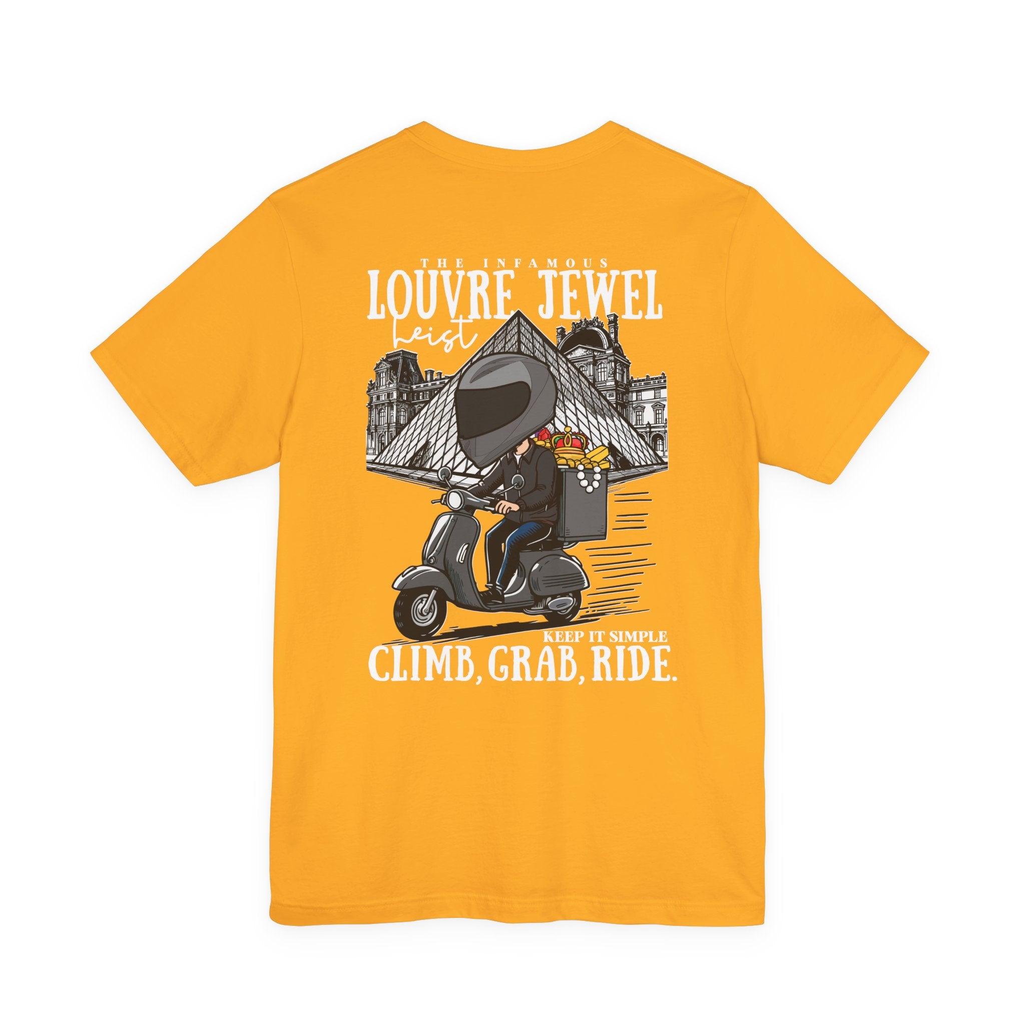 The Louvre Jewel Heist – Paris Heist Humor [White Text] T-Shirt