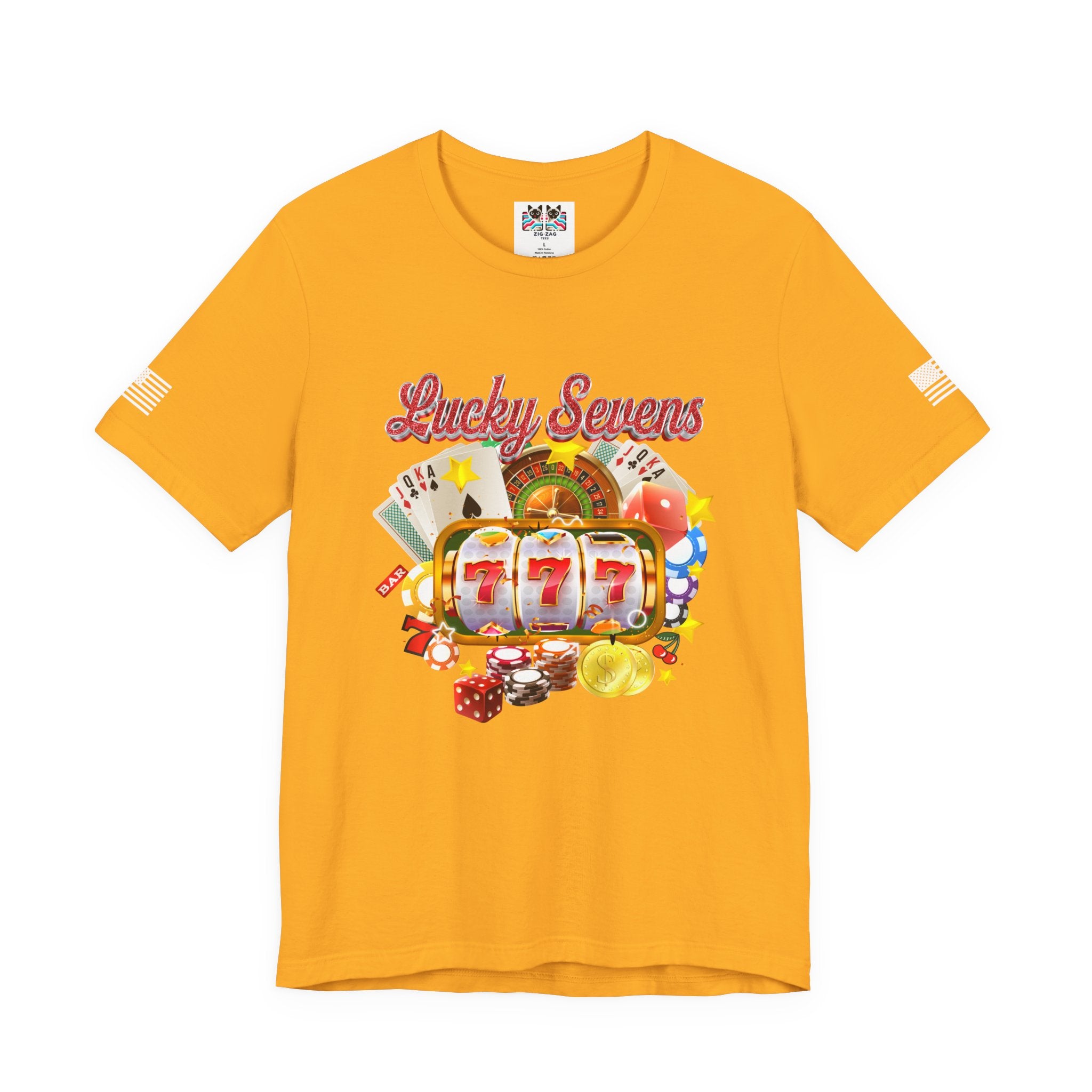 Lucky Sevens Casino T-Shirt – 777 Slot Machine Roulette Poker Chips Vegas Tee