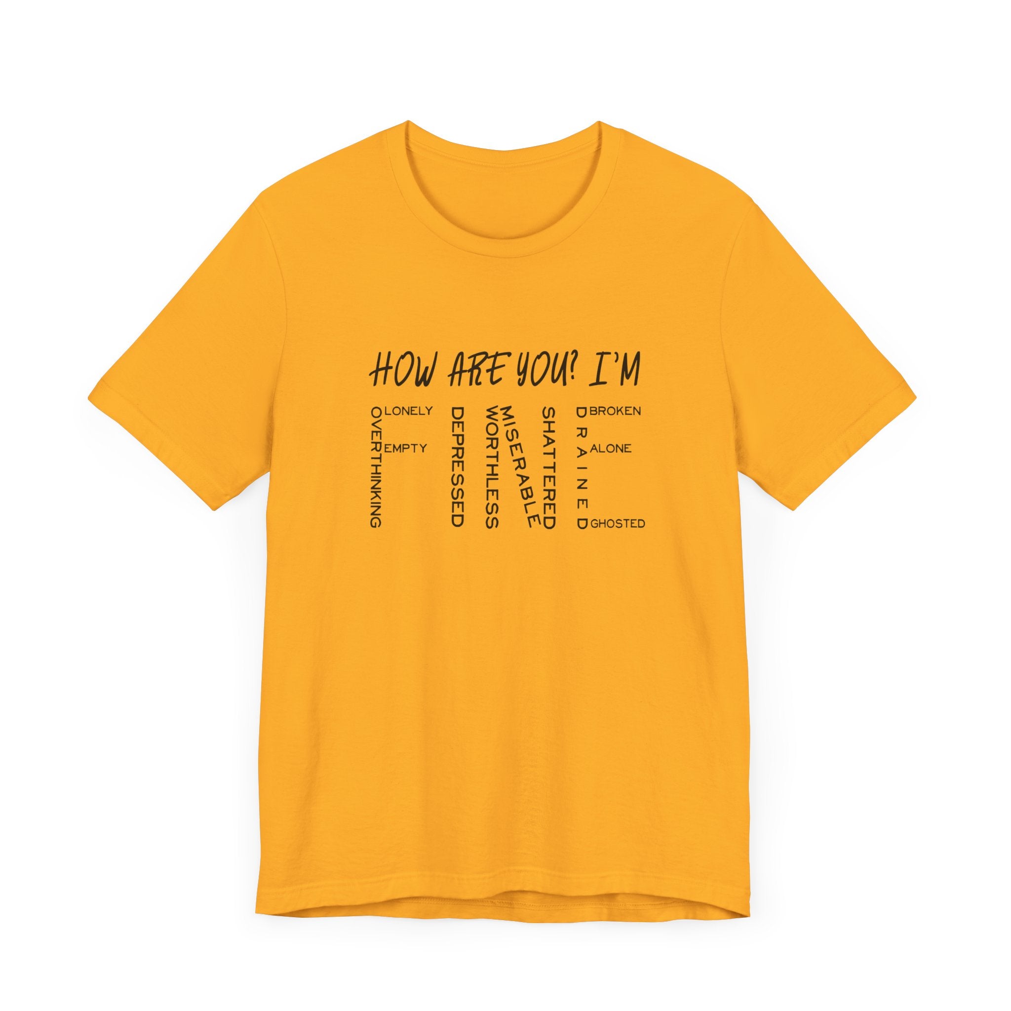 How Are You? I'm Fine Graphic Statement Tee for Mental Health Awareness and Emotional Honesty Advocates