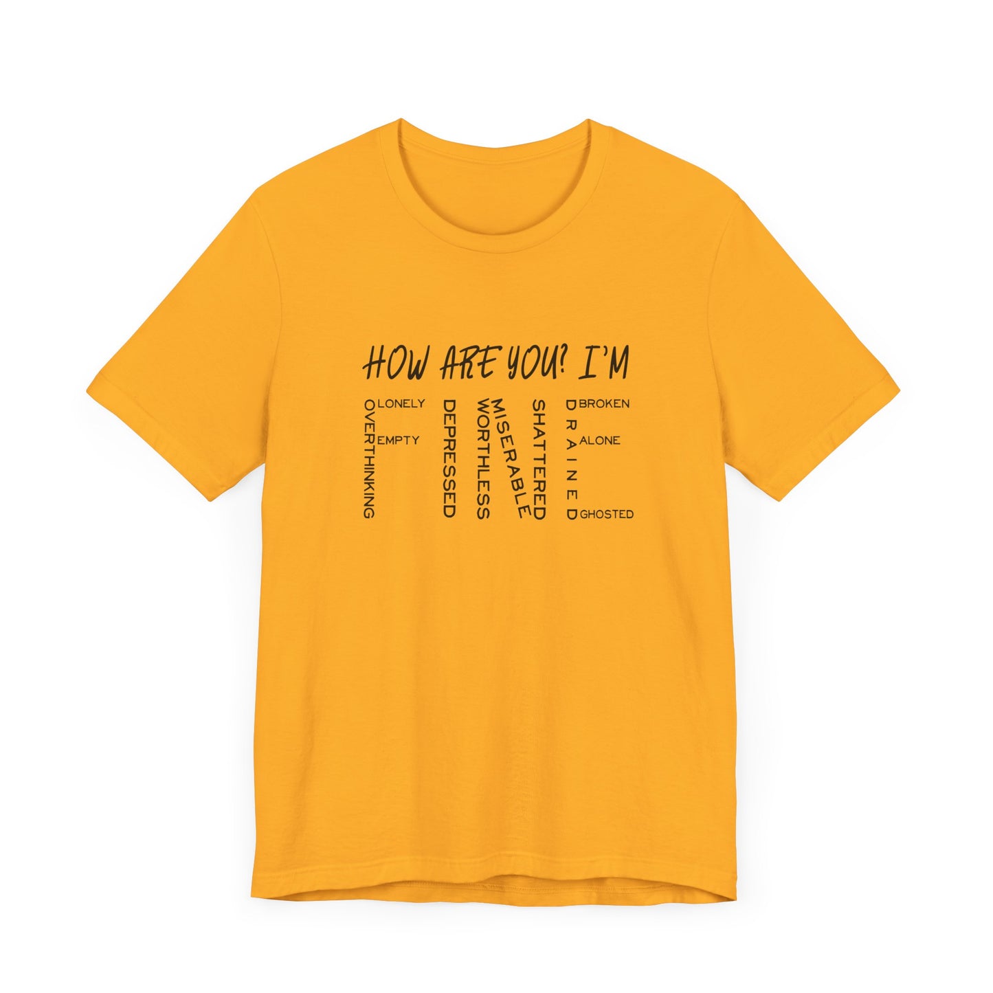 How Are You? I'm Fine Graphic Statement Tee for Mental Health Awareness and Emotional Honesty Advocates
