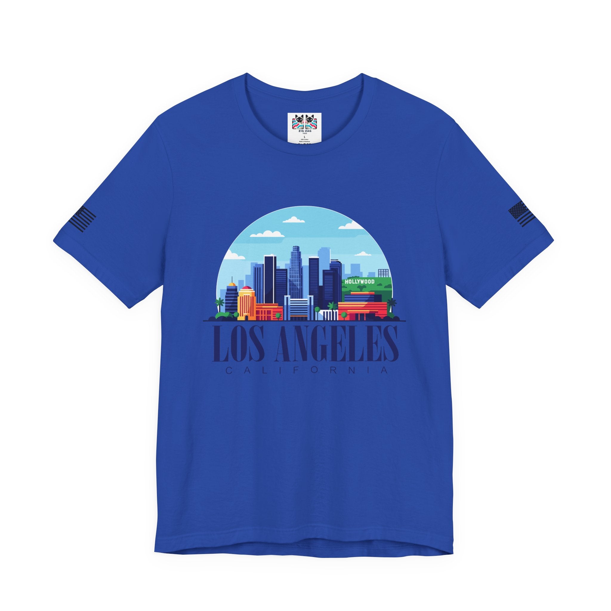 Los Angeles California T-Shirt – Hollywood Sign Colorful Illustrated Skyline Circle Tee