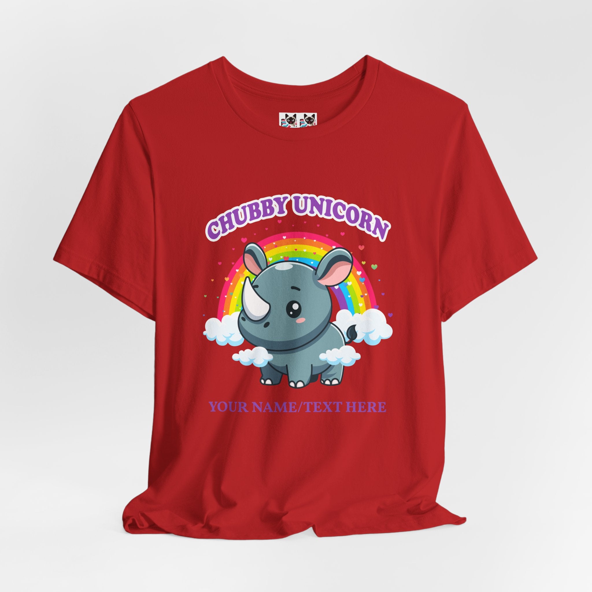 Custom T-Shirt - Chubby Unicorn T-Shirt – Cute Cartoon Rhino with Rainbow Graphic Tee