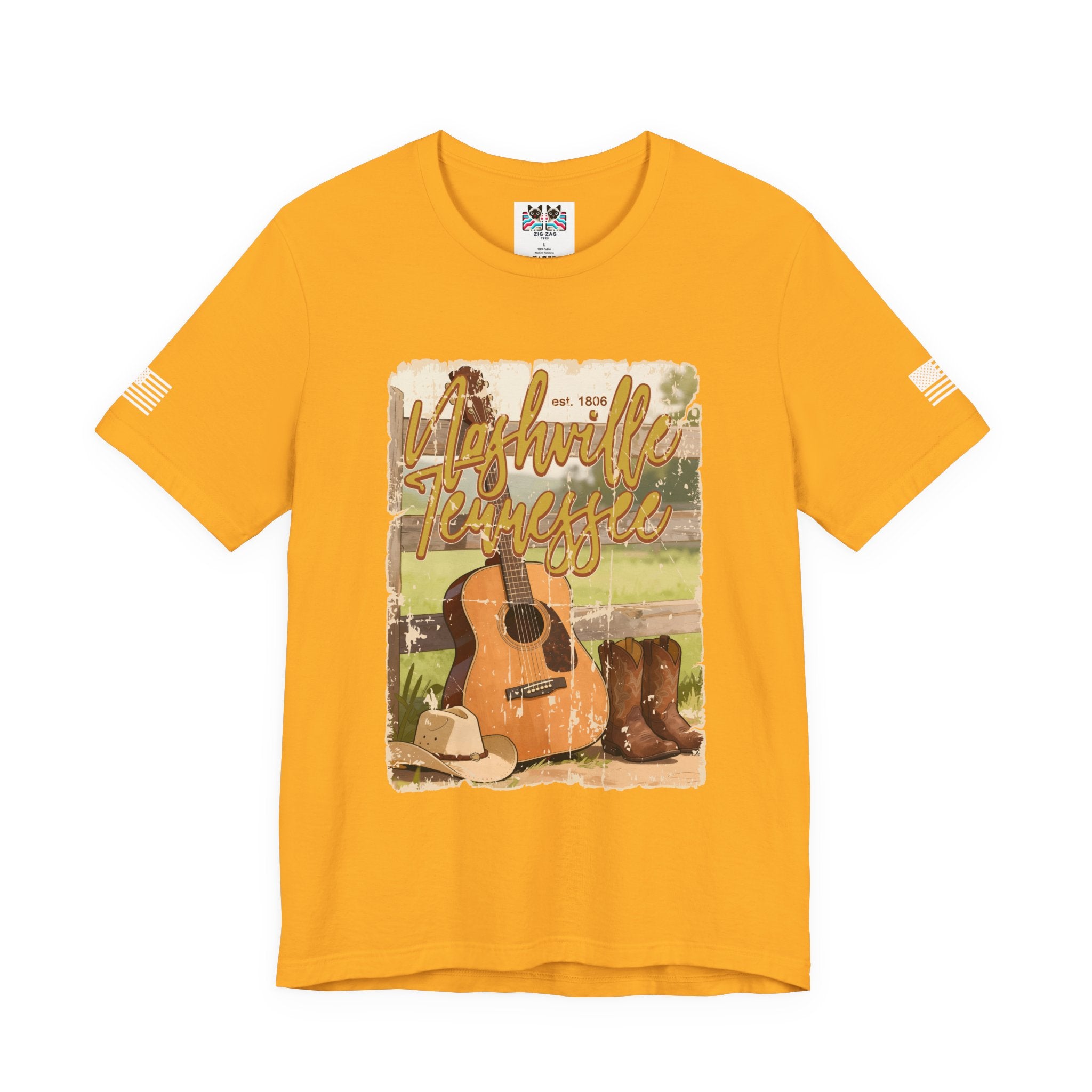 Nashville Tennessee EST 1806 T-Shirt – Vintage Cowboy Boots Hat Guitar Scene Graphic Tee