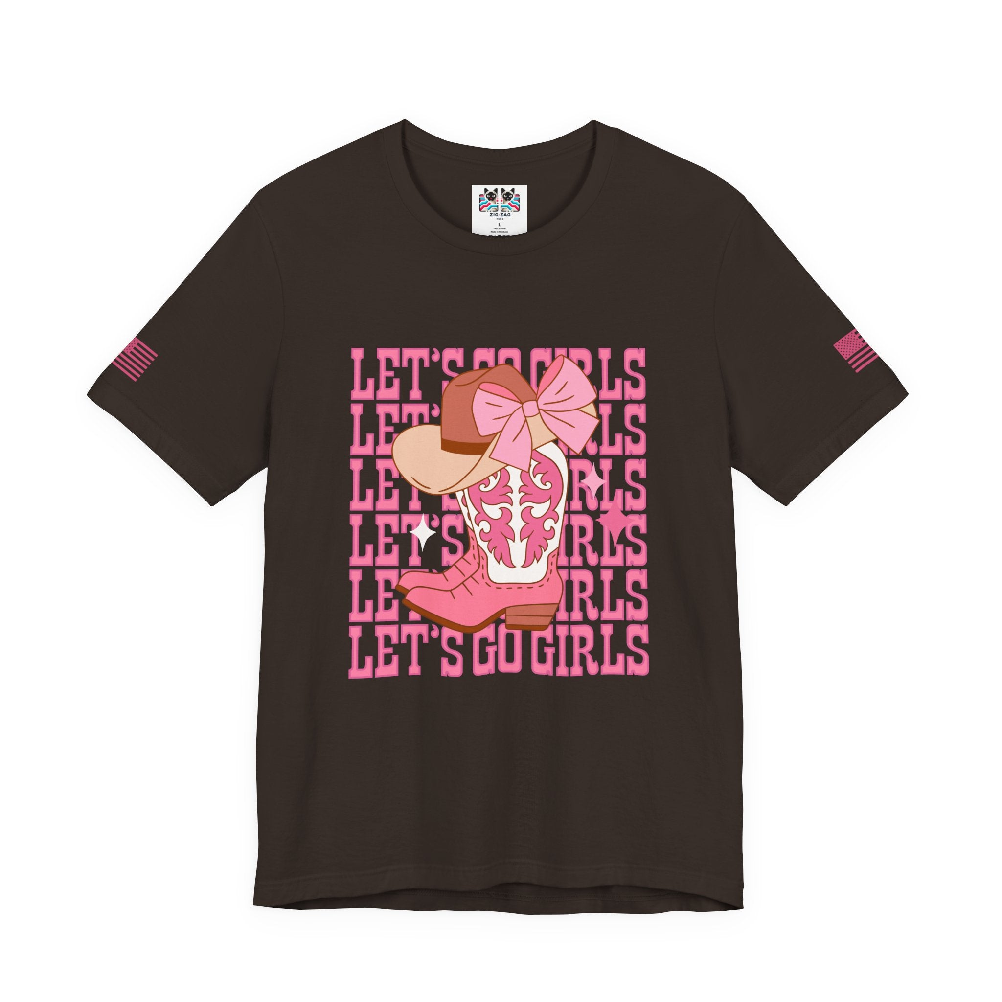 Let's Go Girls T-Shirt – Stacked Repeat Cowboy Boot Bow Hat Graphic Tee