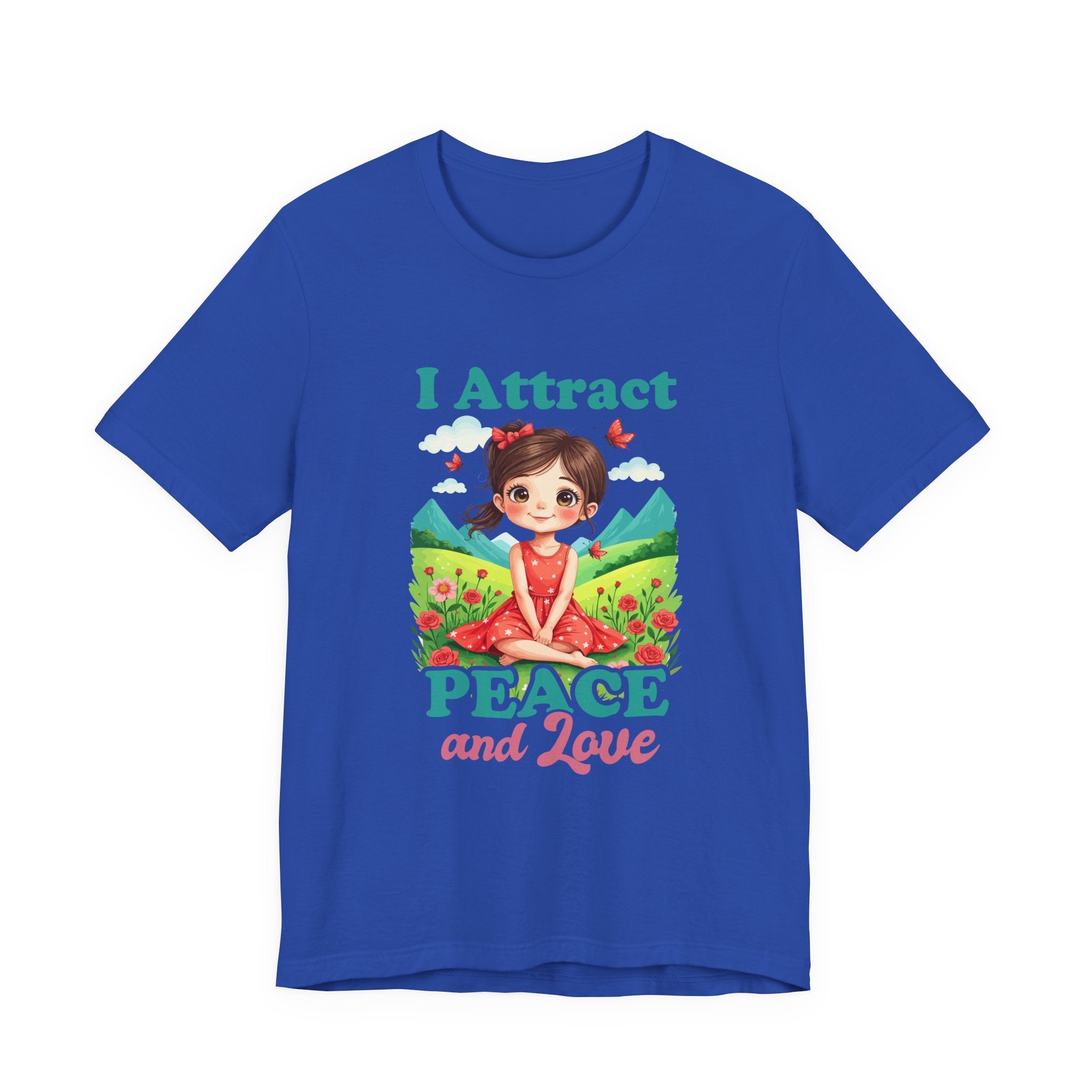 I Attract PEACE & Love – Little Girl in Nature with Butterflies Graphic T-Shirt