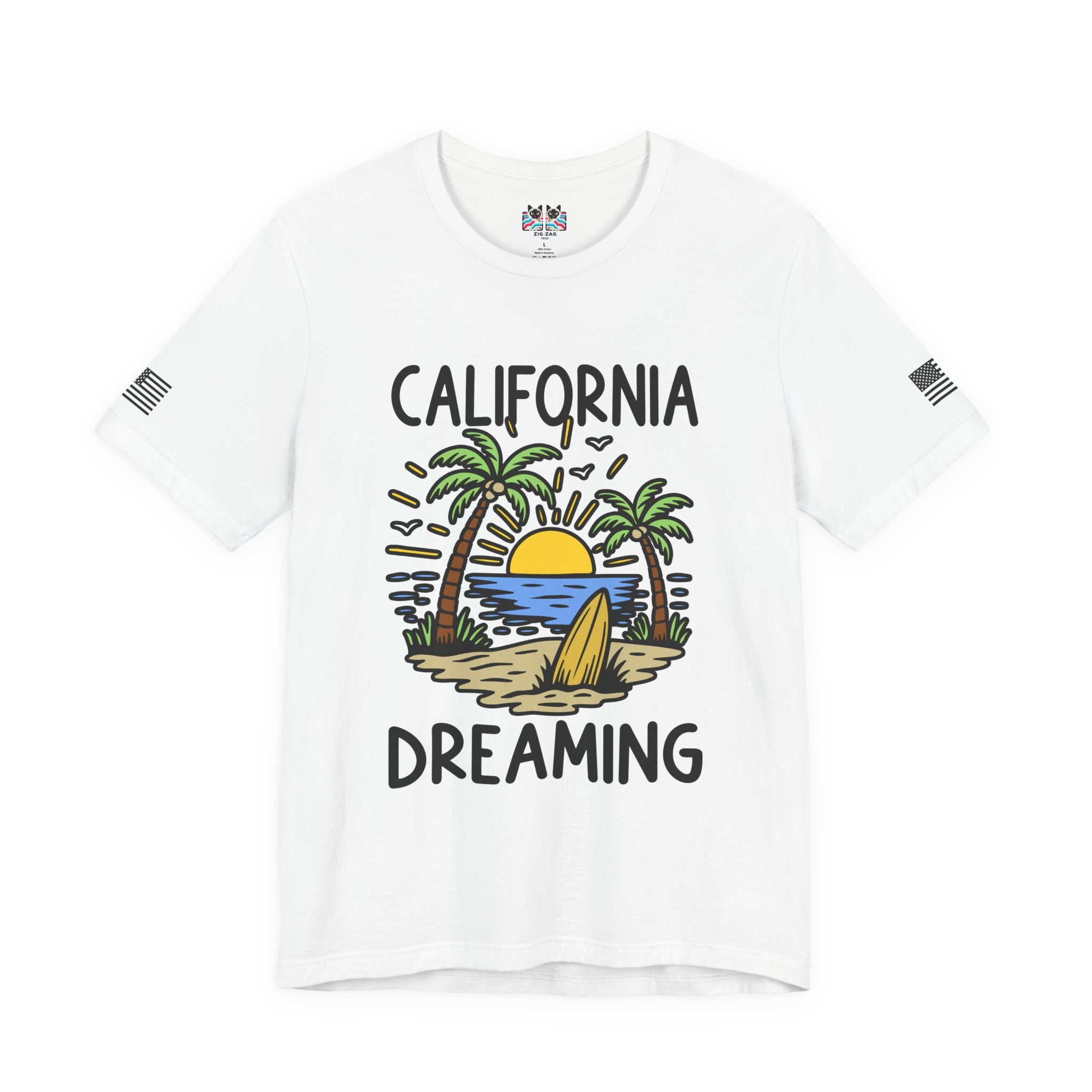 California Dreaming T-Shirt – Beach Sunset Surfboard Palm Tree Tropical Graphic Tee