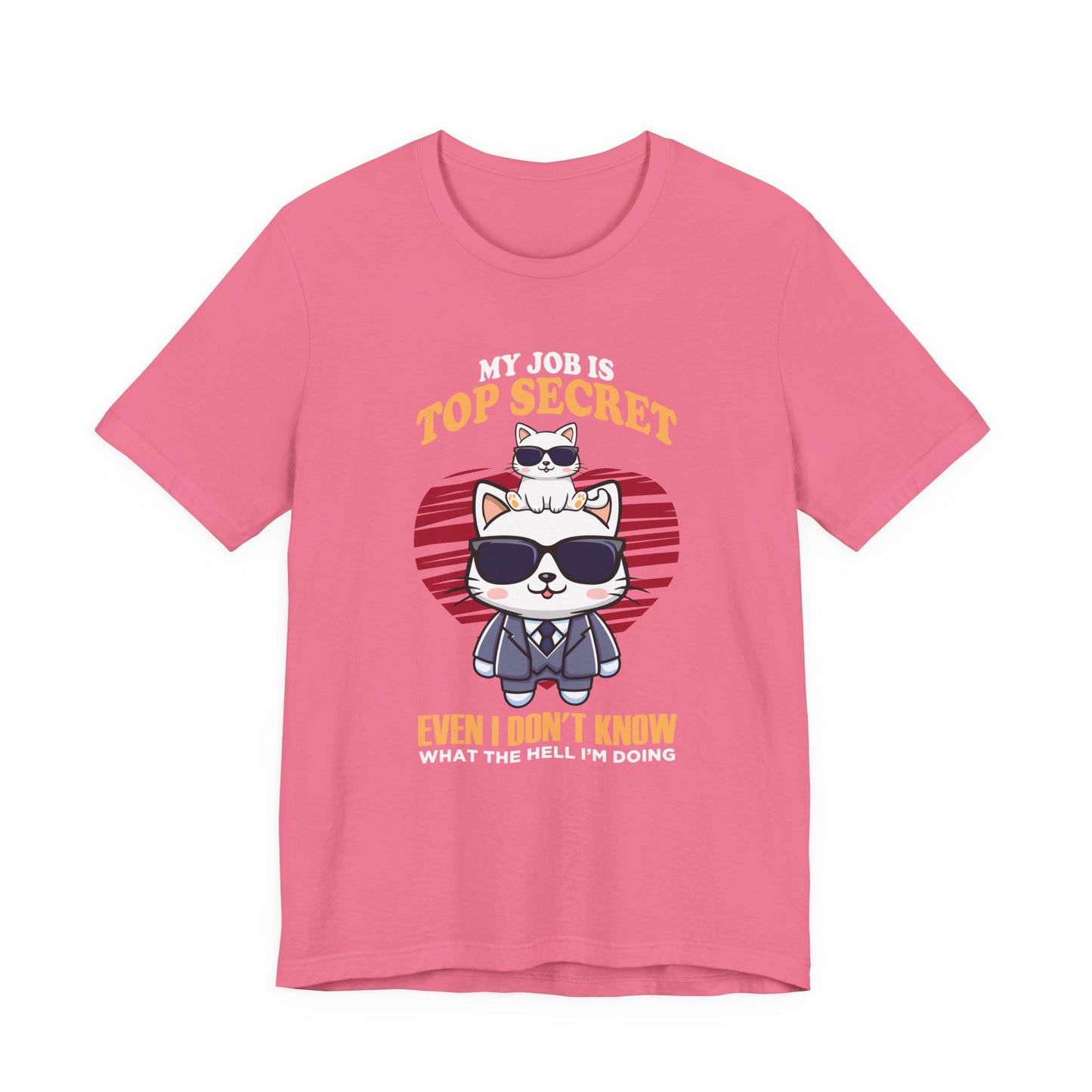 My Job Is Top Secret Tshirt - Stylish cat wearing black goggles and a sharp suit Humor