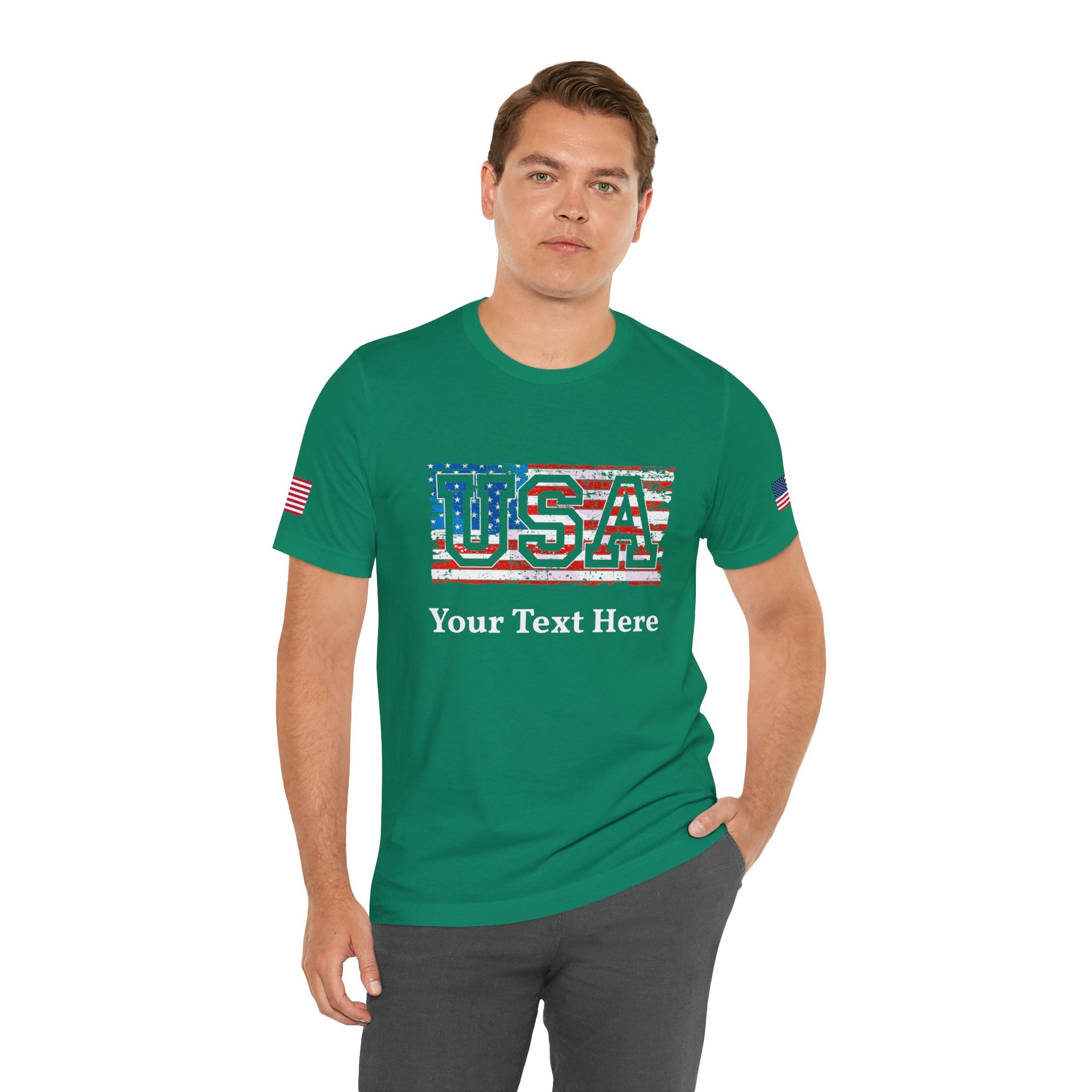 Custom T-Shirt - USA Vintage Collegiate T-Shirt – Retro American Flag Typography Graphic Tee