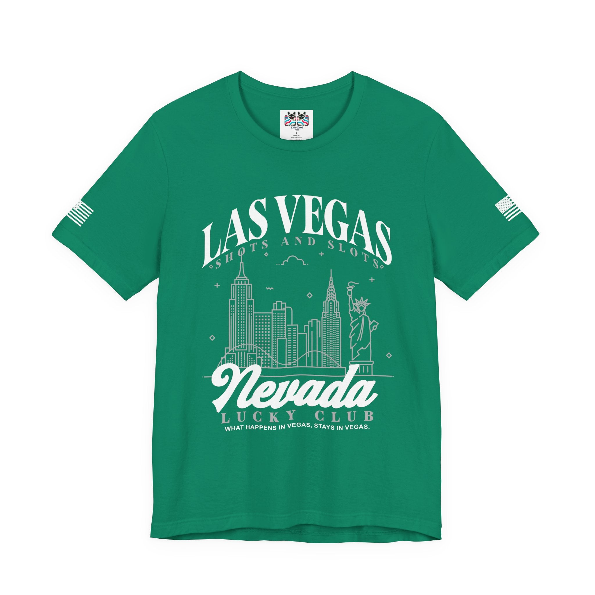 Las Vegas Shots and Slots Nevada Lucky Club Men's T-Shirt – Vegas Skyline Black Tee