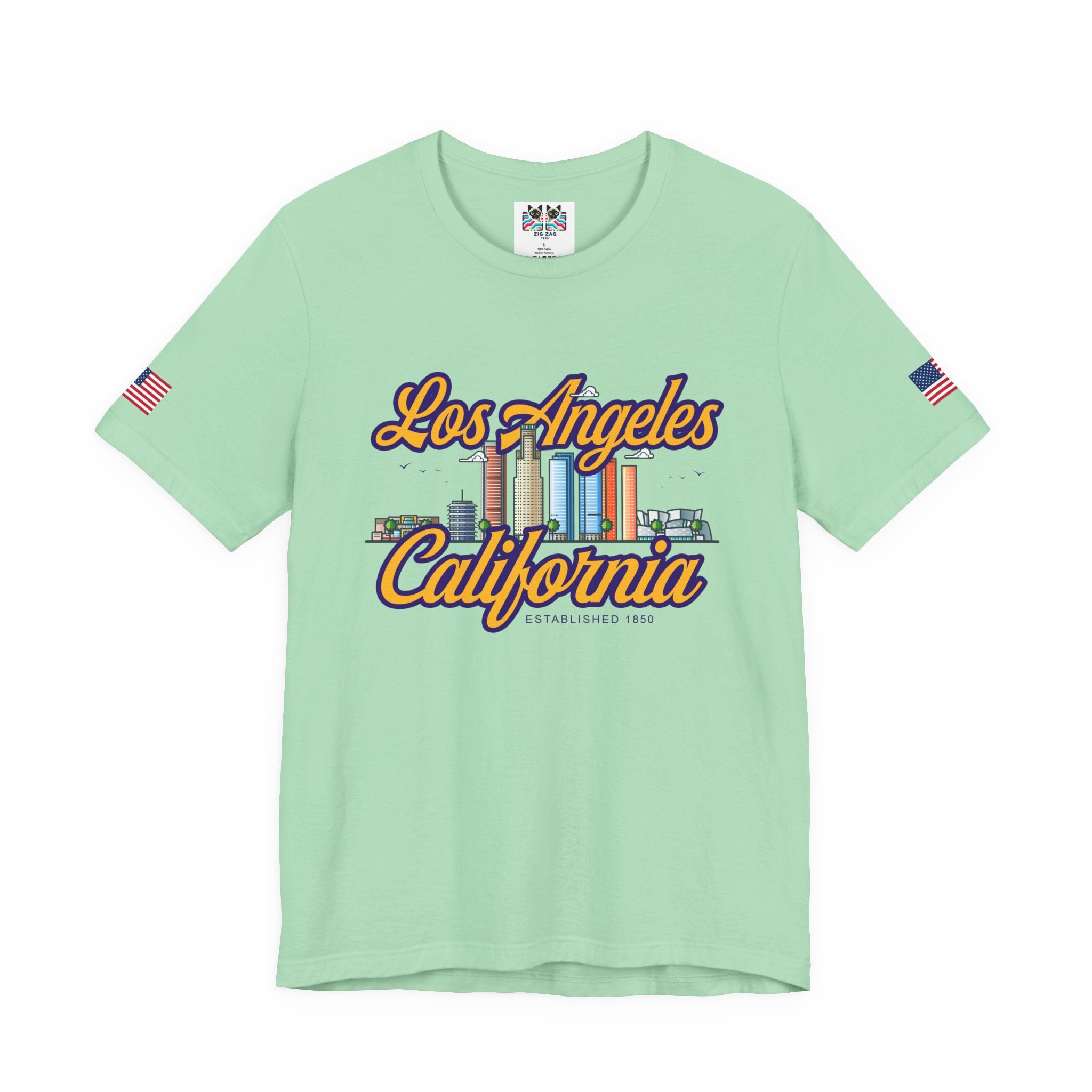 Los Angeles California Established 1850 T-Shirt – Downtown Skyline Script Graphic Tee