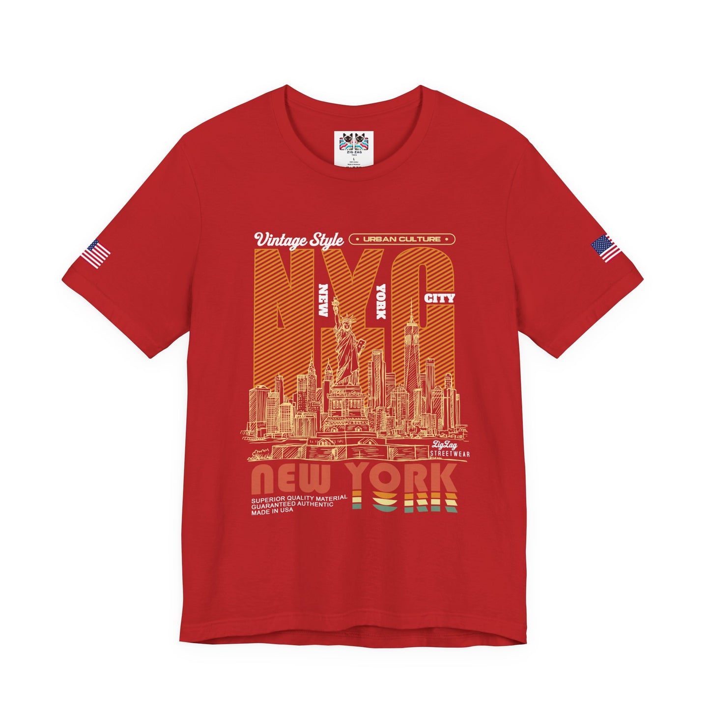 Vintage NYC T-Shirt - New York City Urban Culture Retro Orange Striped Design