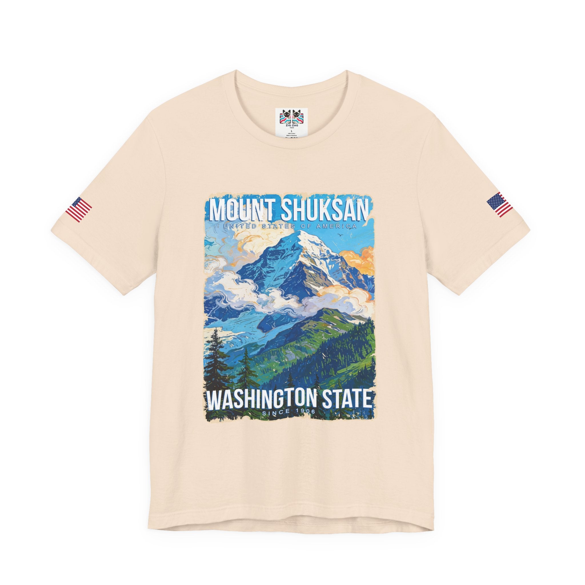 Mount Shuksan Washington State Since 1906 Colorful Mountain Poster T-Shirt | North Cascades Souvenir Tee | PNW Shirt