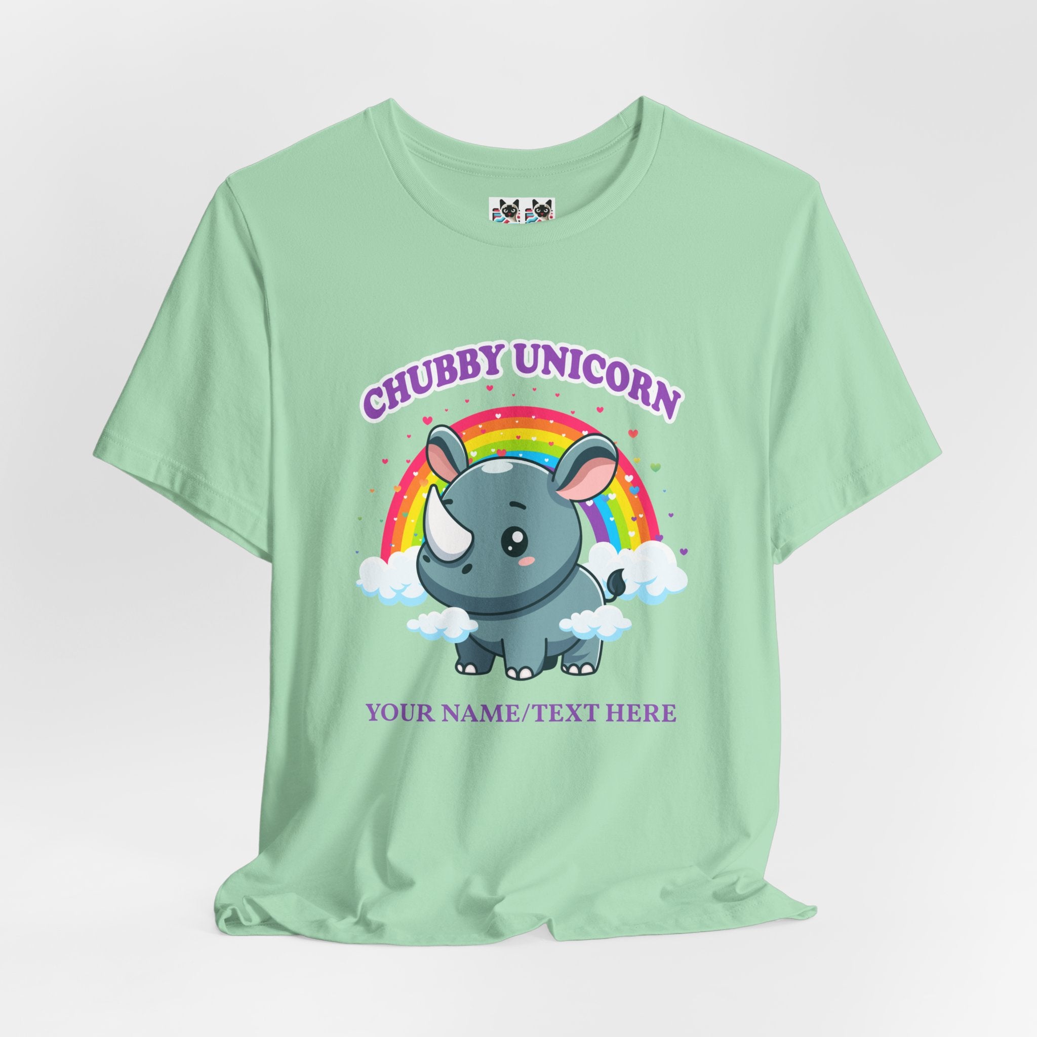 Custom T-Shirt - Chubby Unicorn T-Shirt – Cute Cartoon Rhino with Rainbow Graphic Tee