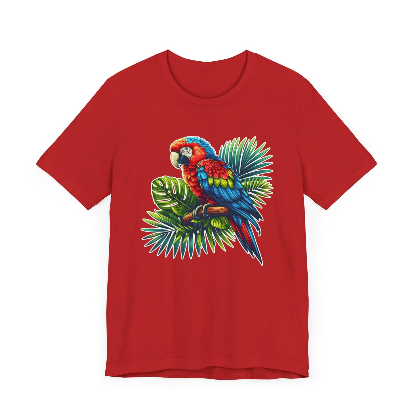 Colorful Macaw Parrot perched gracefully on Lush Green Branch Graphic T-Shirt