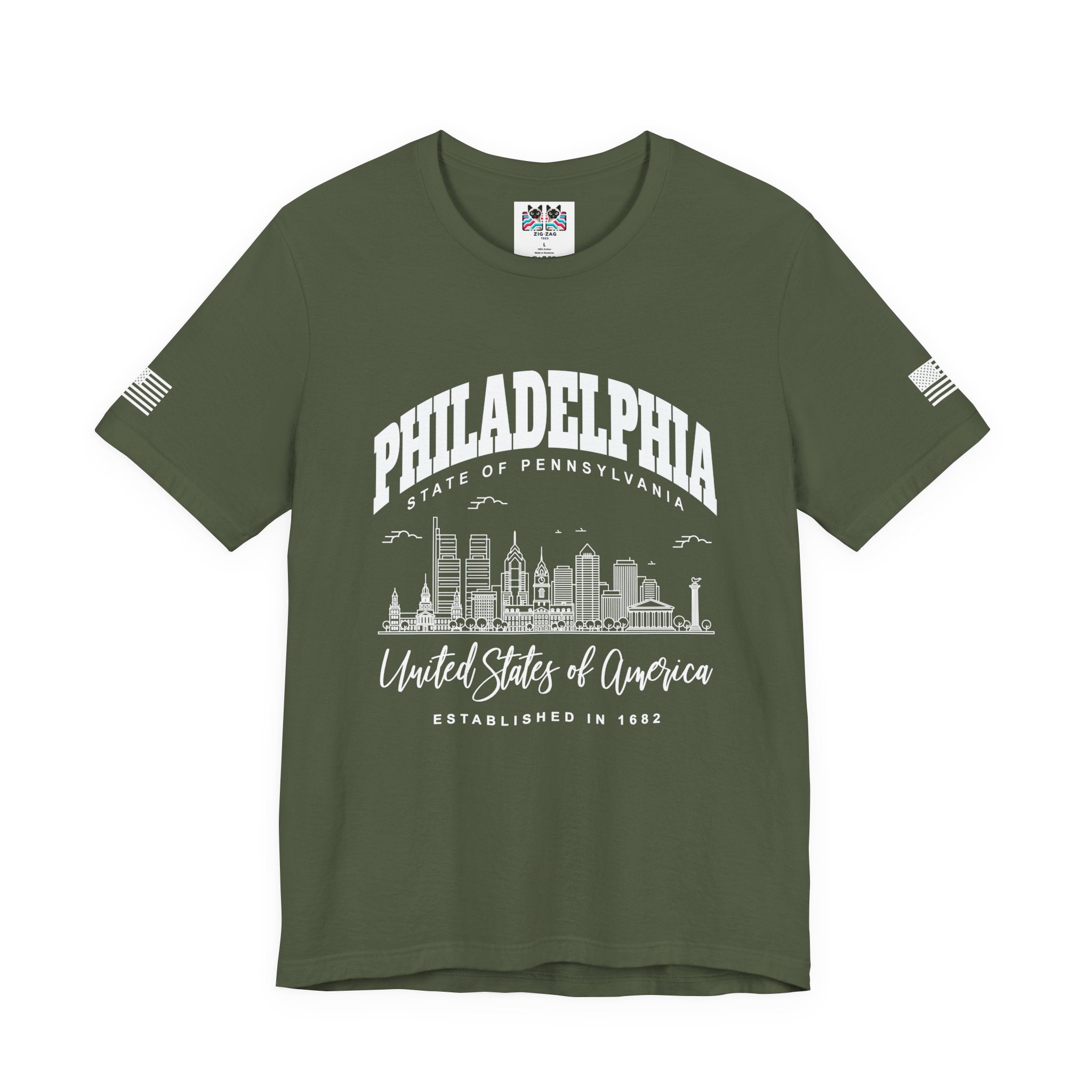 Philadelphia State of Pennsylvania T-Shirt – Skyline United States of America Established 1682 Graphic Tee
