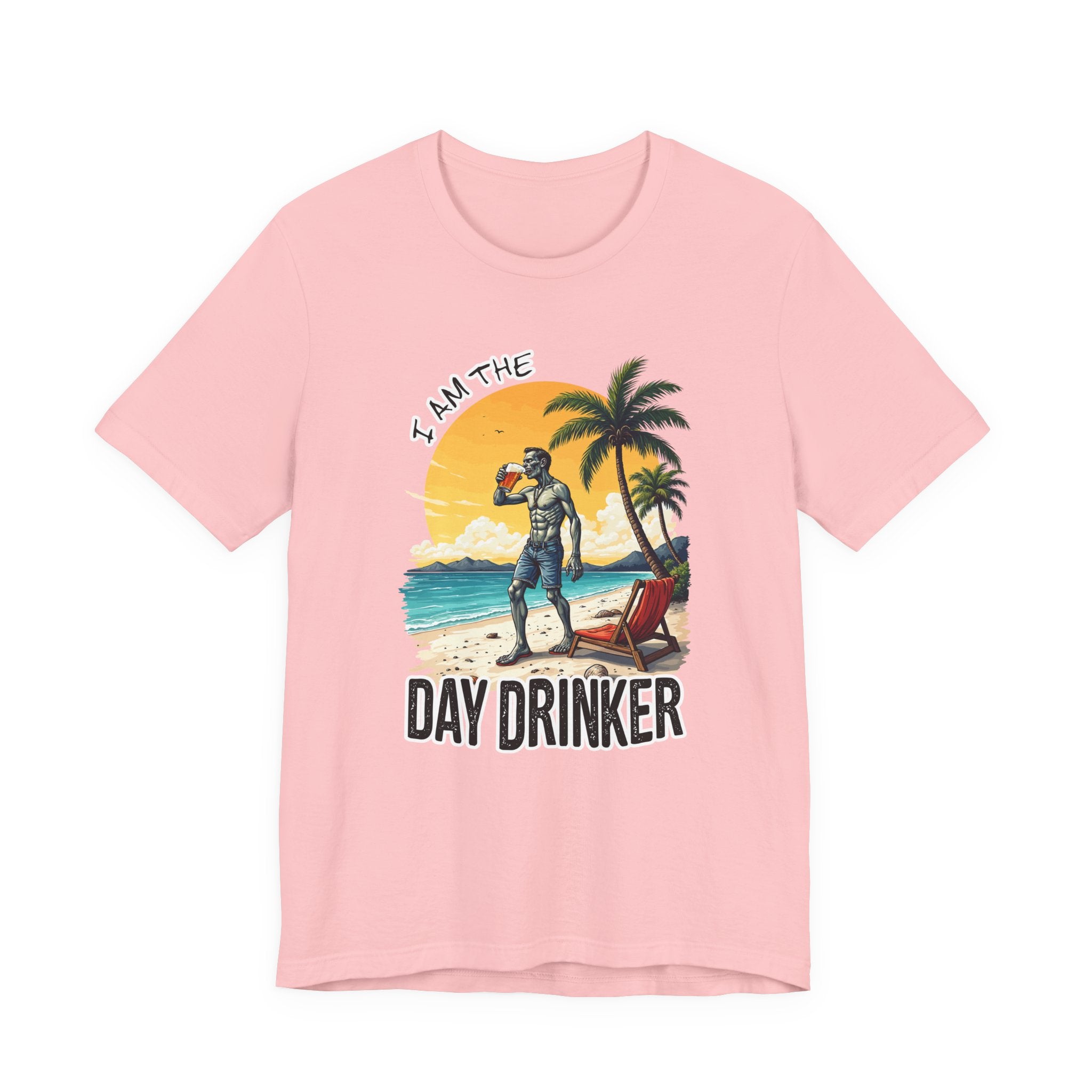 I am the Day Drinker Tshirt Zombie Beach Man with Beer, Shorts, Flip Flop & Reclining Chair