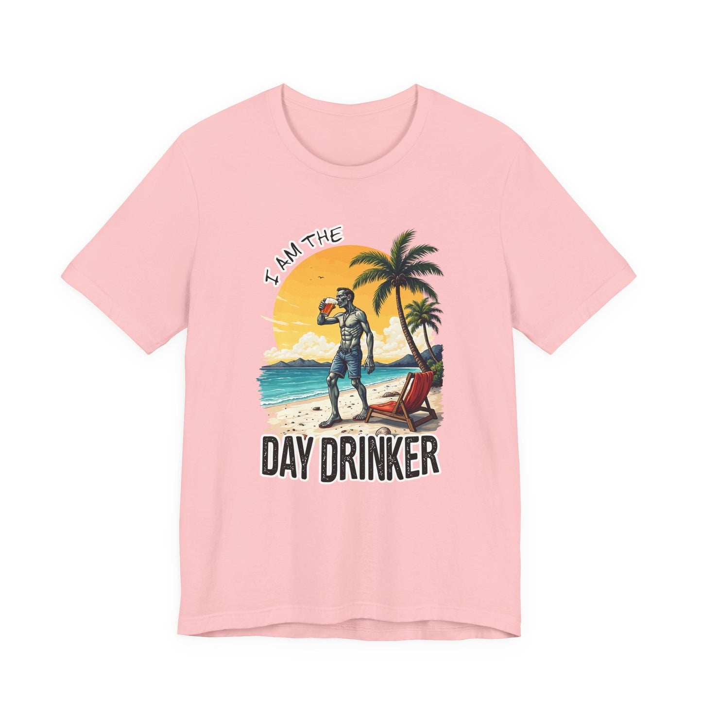I am the Day Drinker Tshirt Zombie Beach Man with Beer, Shorts, Flip Flop & Reclining Chair