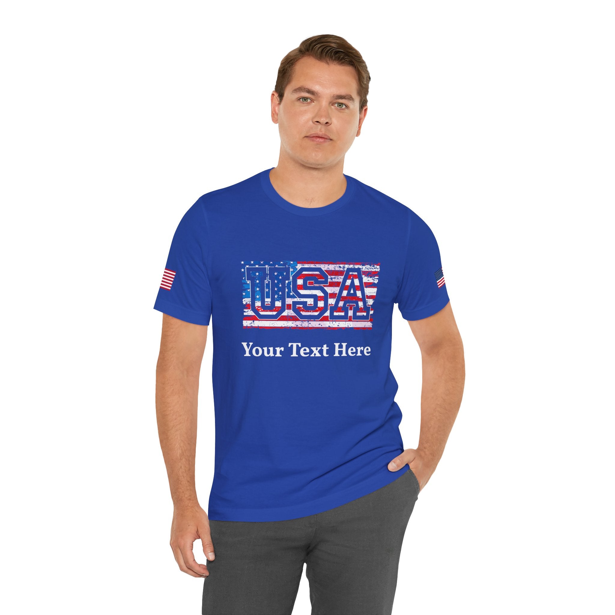 Custom T-Shirt - USA Vintage Collegiate T-Shirt – Retro American Flag Typography Graphic Tee