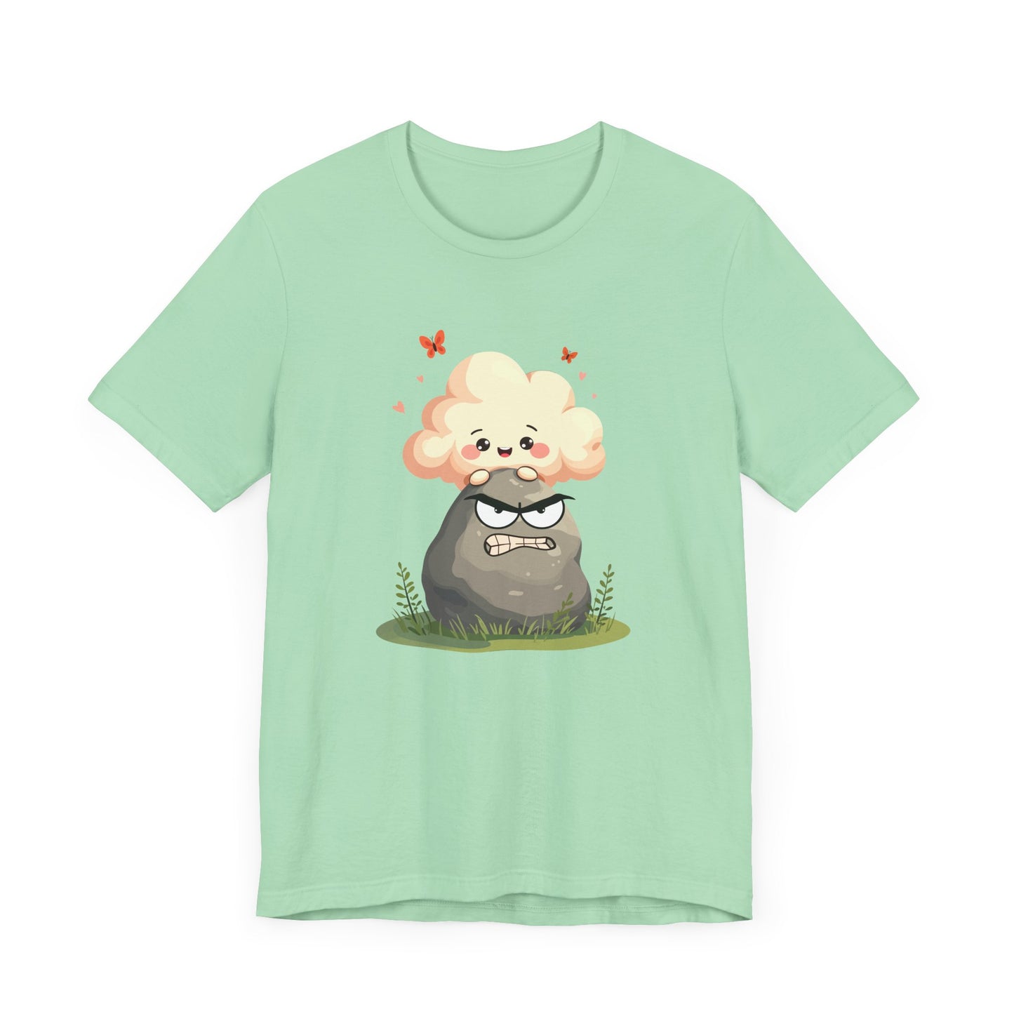 Soft but Solid - Smiling Cloud vs. Angry Rock – Playful Nature Face-Off Graphic T-Shirt