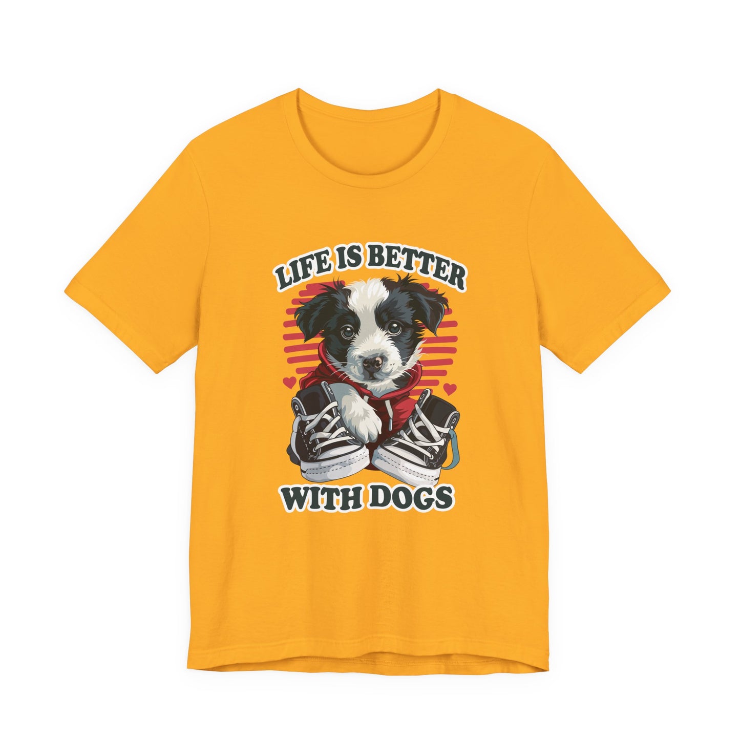 Life Is Better With Dogs T Shirt Cuddly Dog in Jacket Sitting by Shoes Graphic