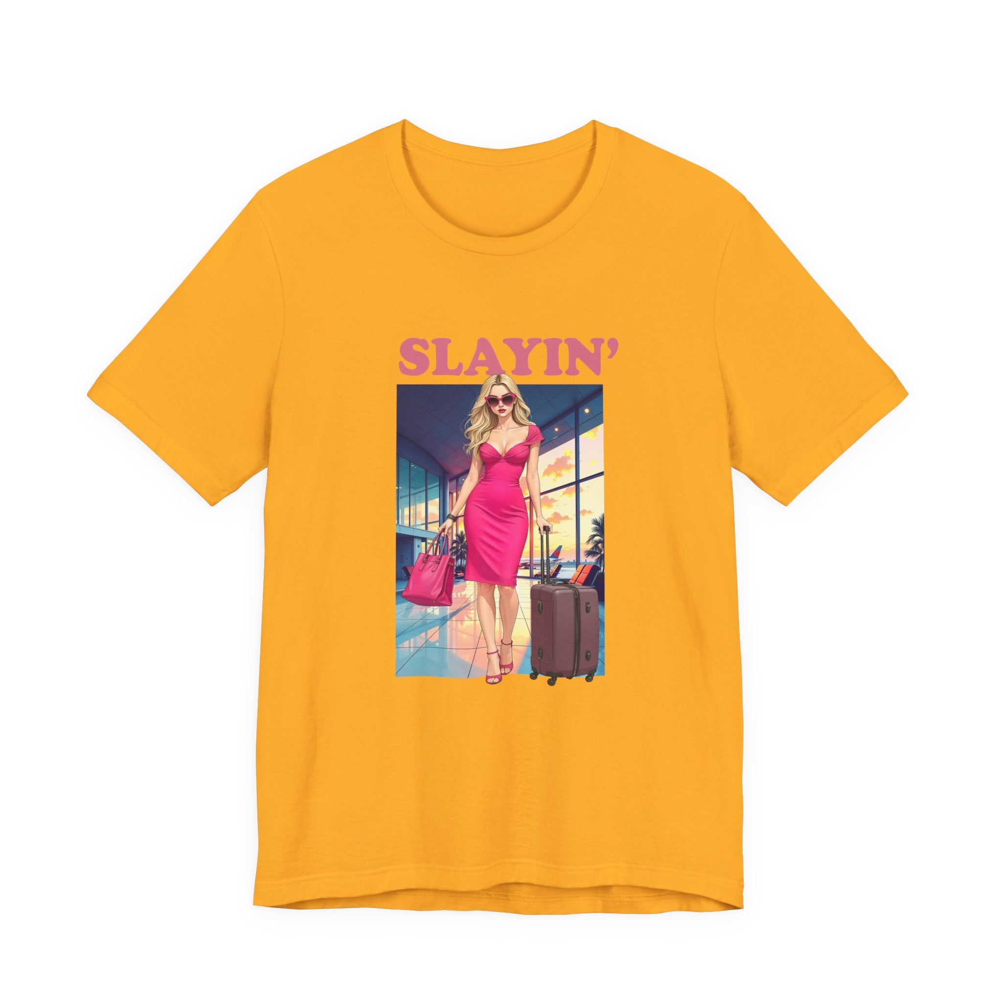 Slayin’ – Pink Airport Lounge Fashion Graphic T-Shirt