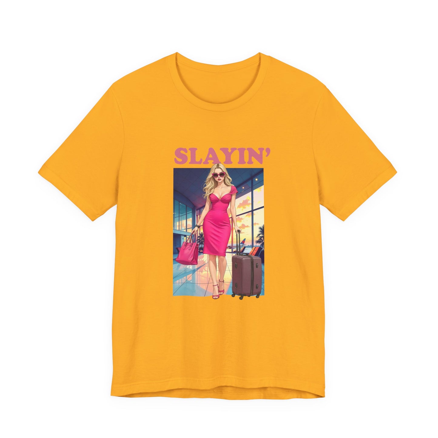 Slayin’ – Pink Airport Lounge Fashion Graphic T-Shirt
