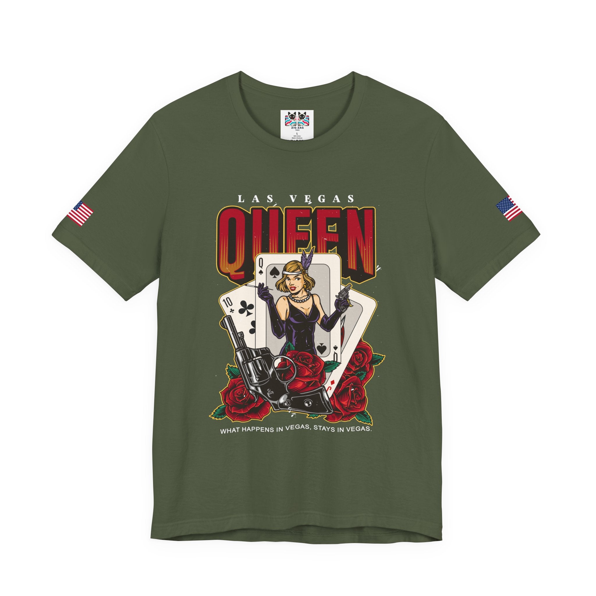 Las Vegas Queen T-Shirt – Gangster Queen of Spades Casino Roses Graphic Tee