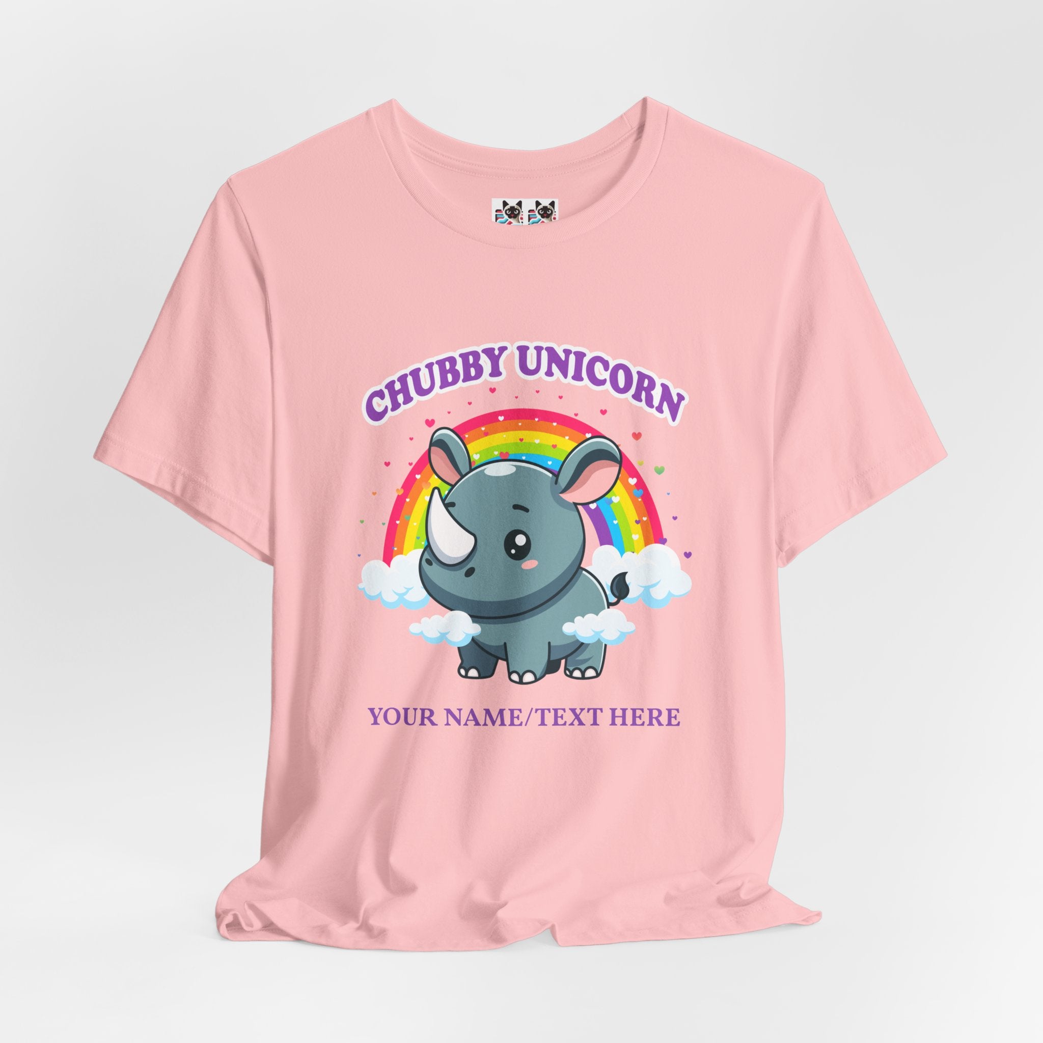 Custom T-Shirt - Chubby Unicorn T-Shirt – Cute Cartoon Rhino with Rainbow Graphic Tee