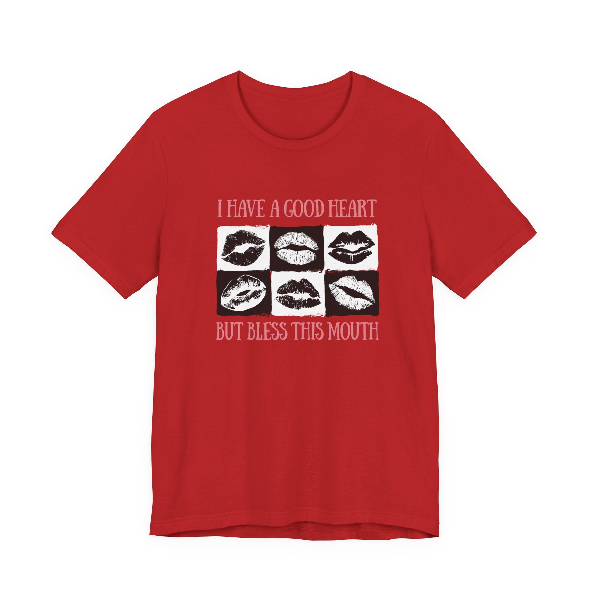 I Have a Good Heart But Bless This Mouth T Shirt – Six Black & White Lip Print