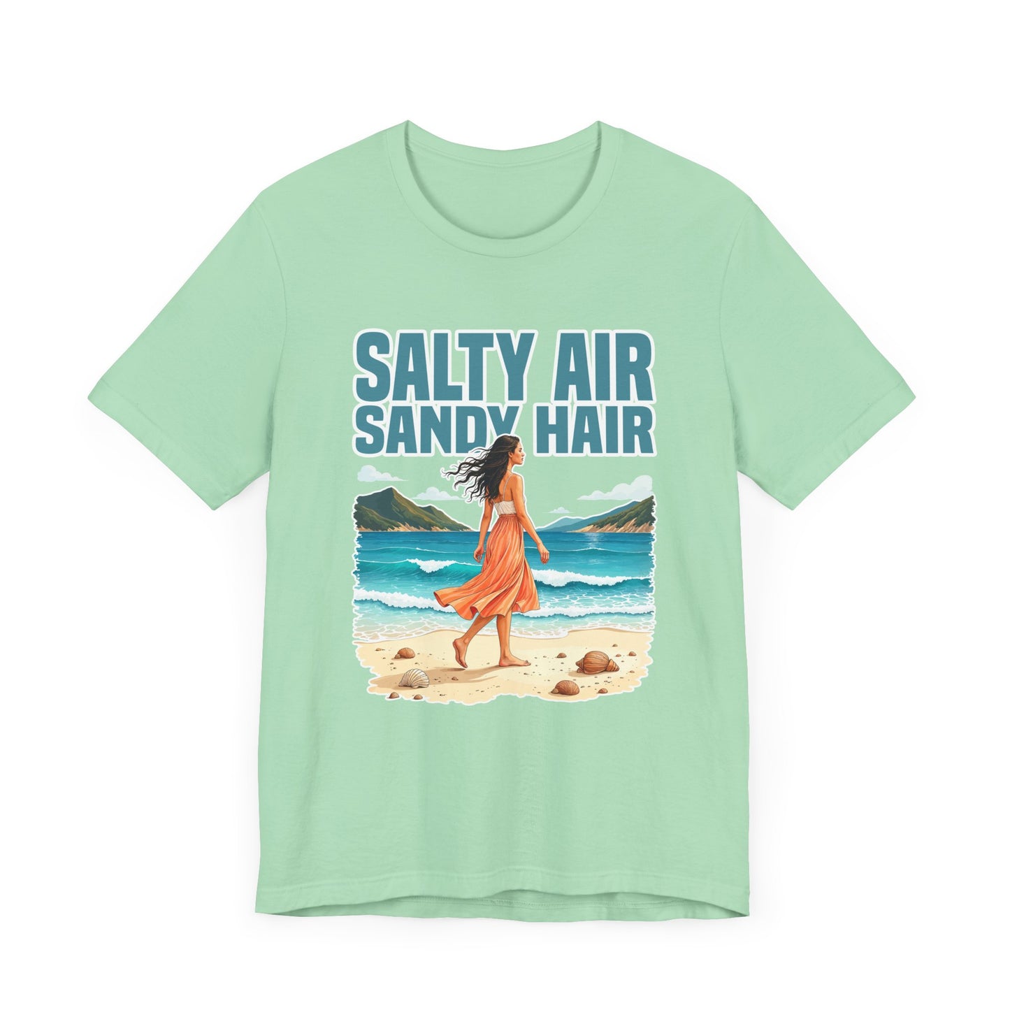 Salty Air Sandy Hair Tee, Beach Babe Shirt, Ocean Mood Graphic Tee, Summer Coastline Top, Coastal Girl Gift Tee