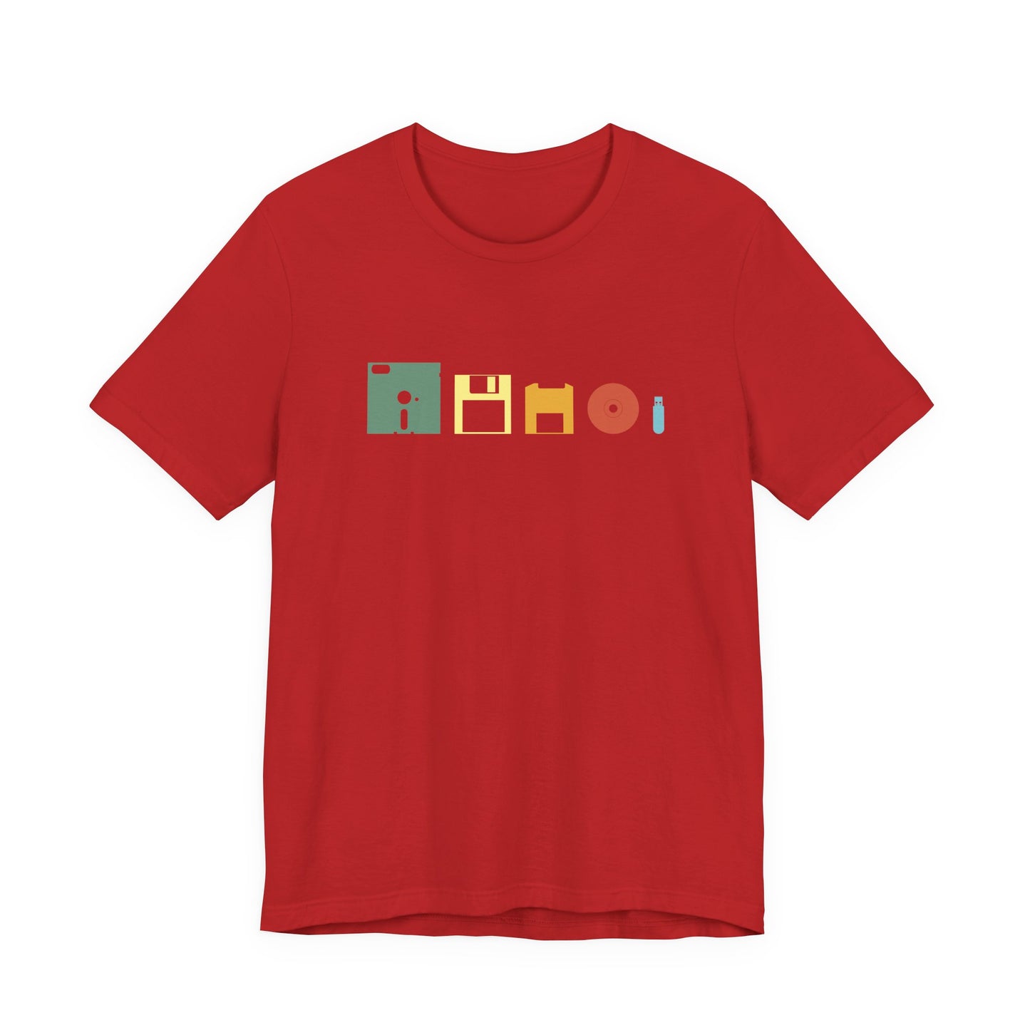 Data Storage Evolution Tshirt – Floppy Disk to CD to Thumb Drive