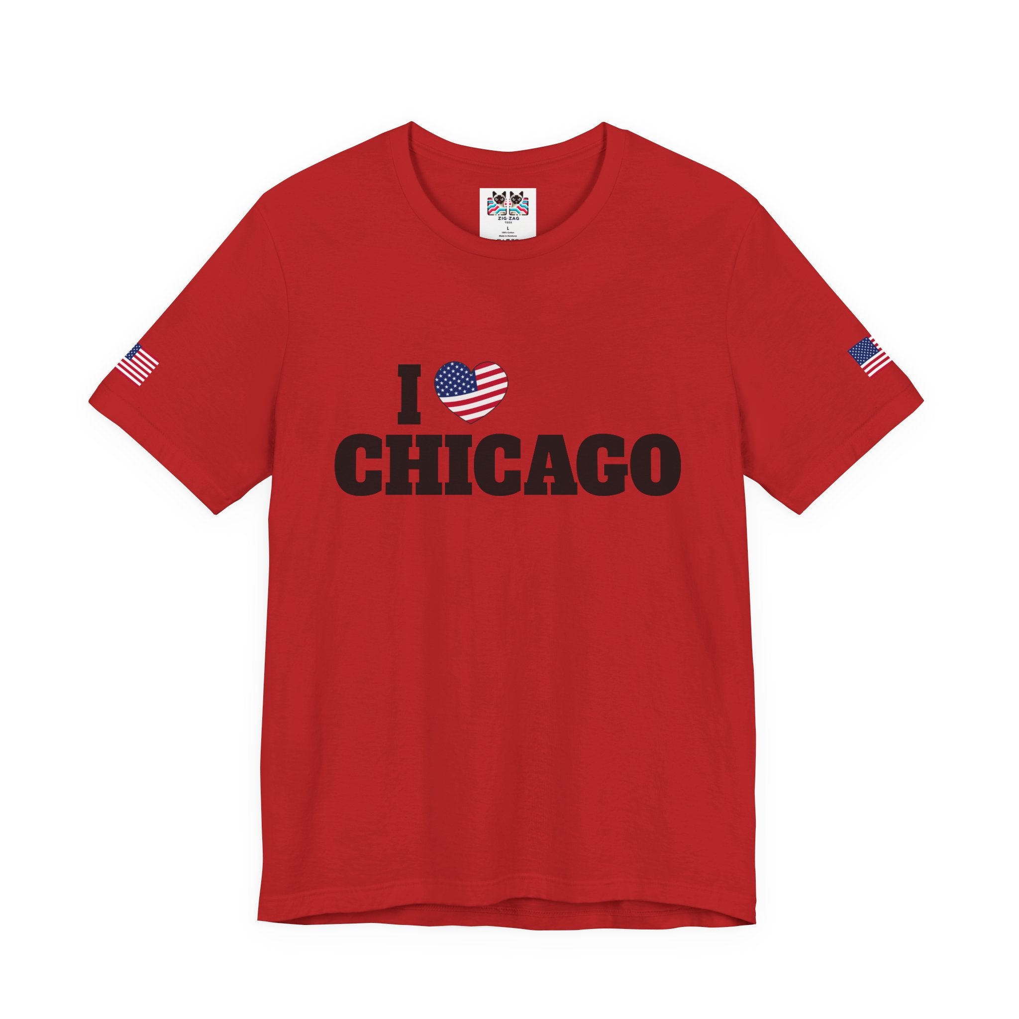 I Love Chicago T-Shirt - Classic USA Flag Heart Black Simple City Pride Design