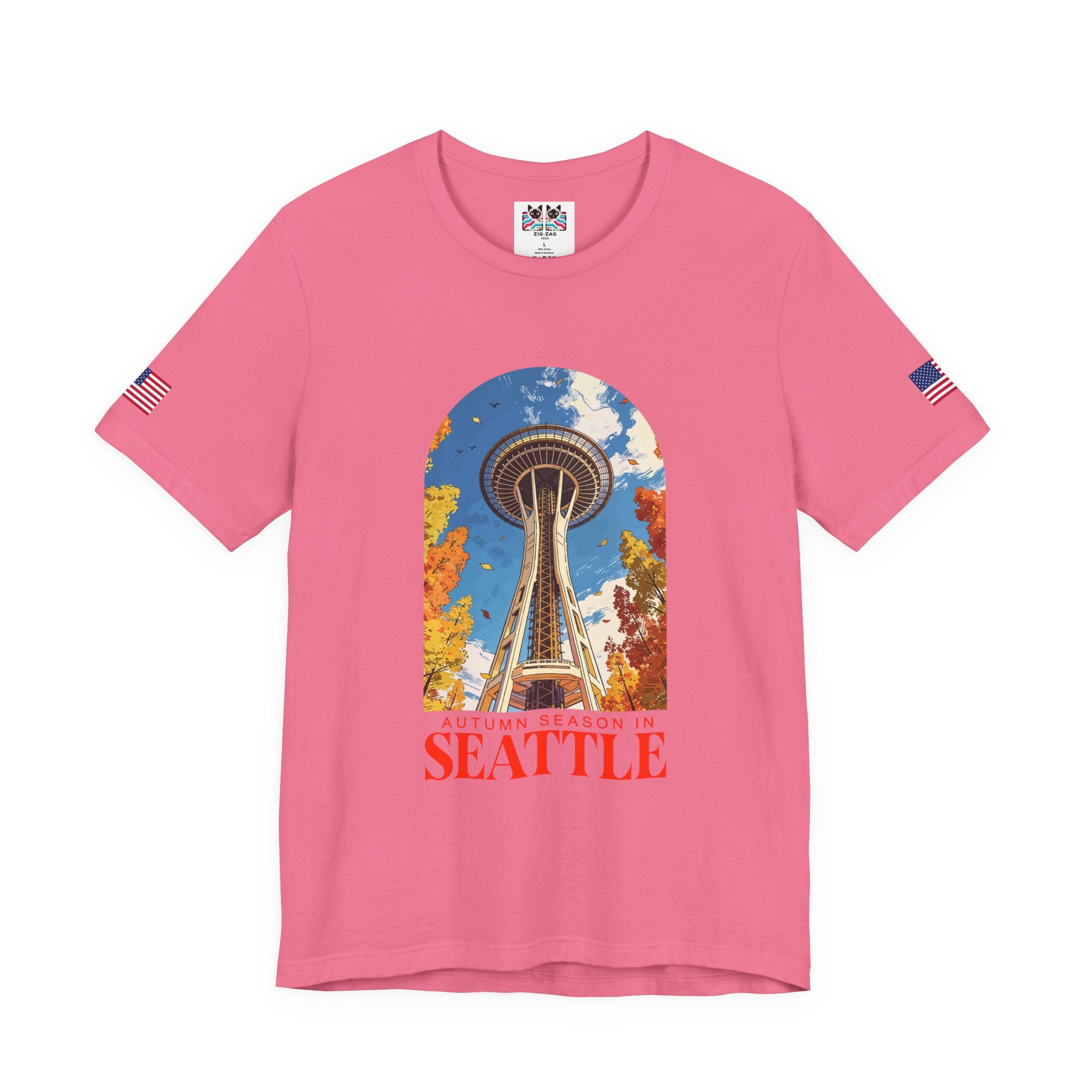 Autumn Season in Seattle Space Needle Fall Foliage T-Shirt | Seattle Fall Graphic Tee | Space Needle Seasonal Shirt