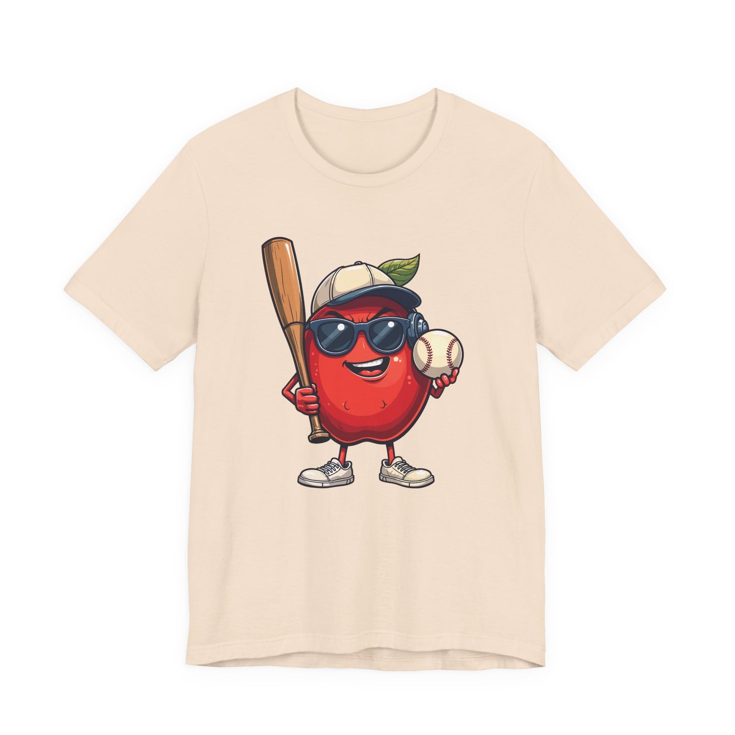 Aggressive Apple Baseball Mascot Tshirt Bold Sports Fruit Character Design