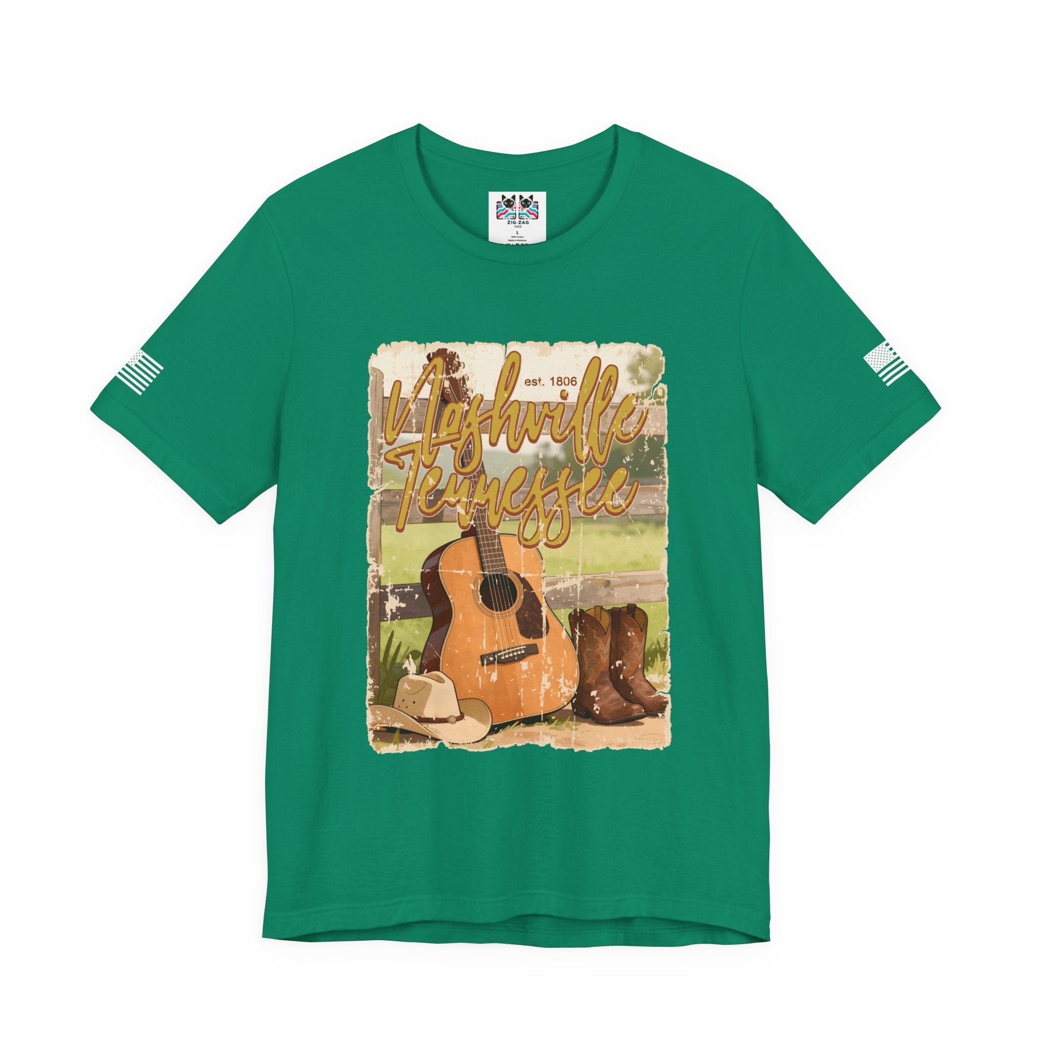 Nashville Tennessee EST 1806 T-Shirt – Vintage Cowboy Boots Hat Guitar Scene Graphic Tee