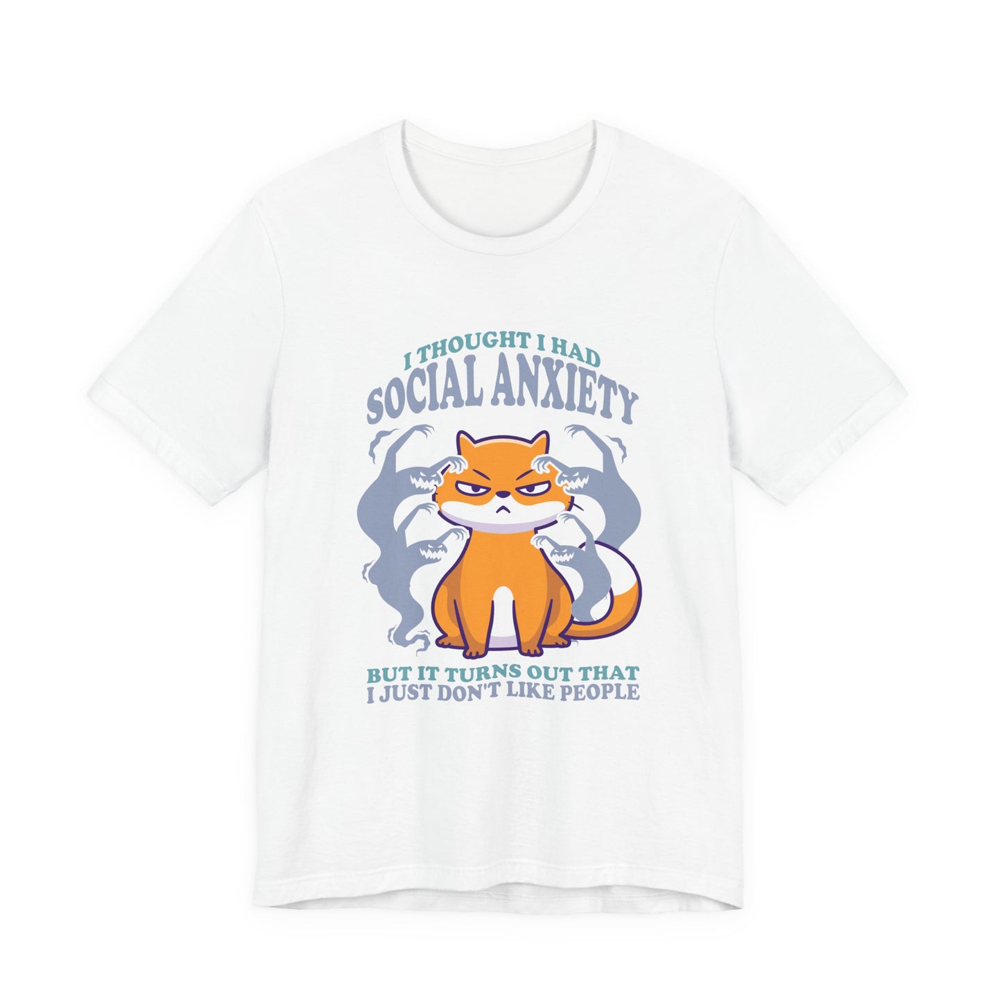 I Thought I Had Social Anxiety Cat T-Shirt – Introvert Humor Cat & Ghosts Graphic Tee