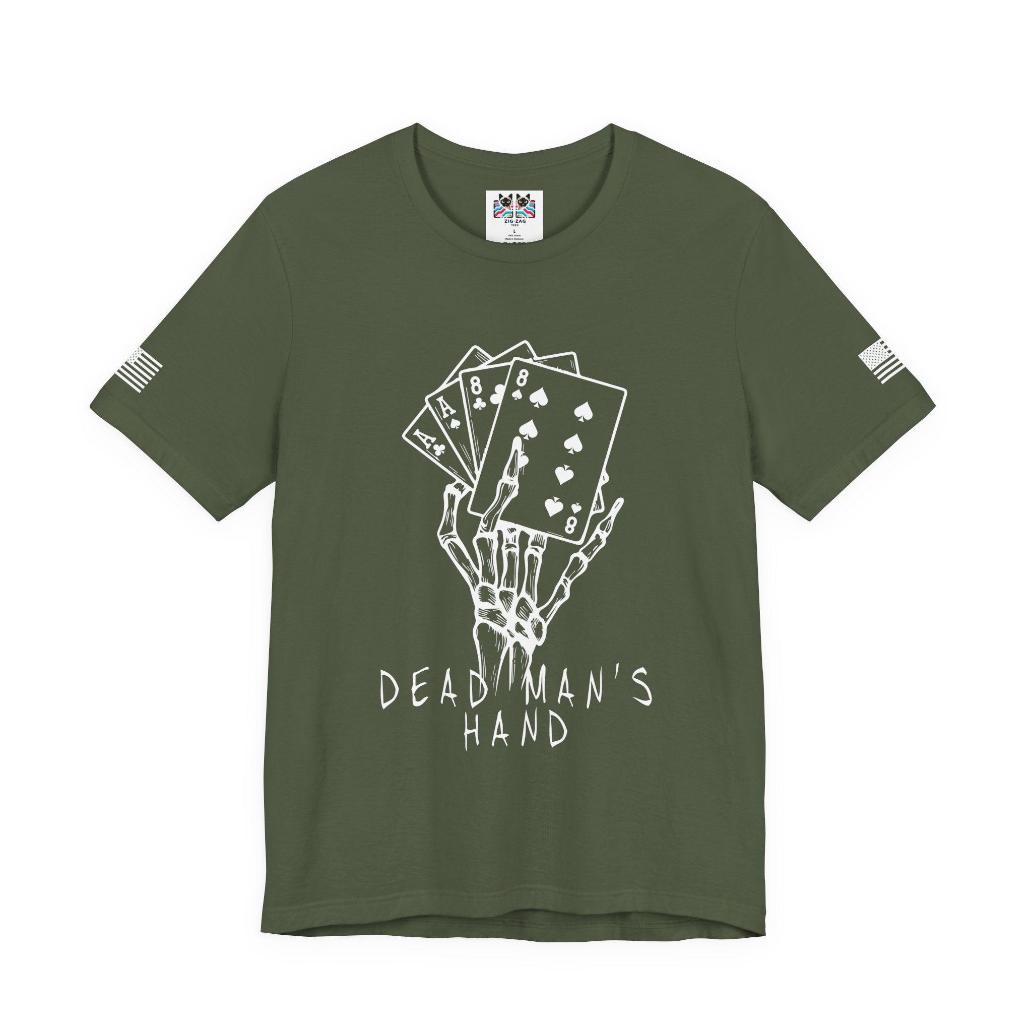 Dead Man's Hand T-Shirt – Skeleton Poker Cards Ace Eights Casino Gambling Tee