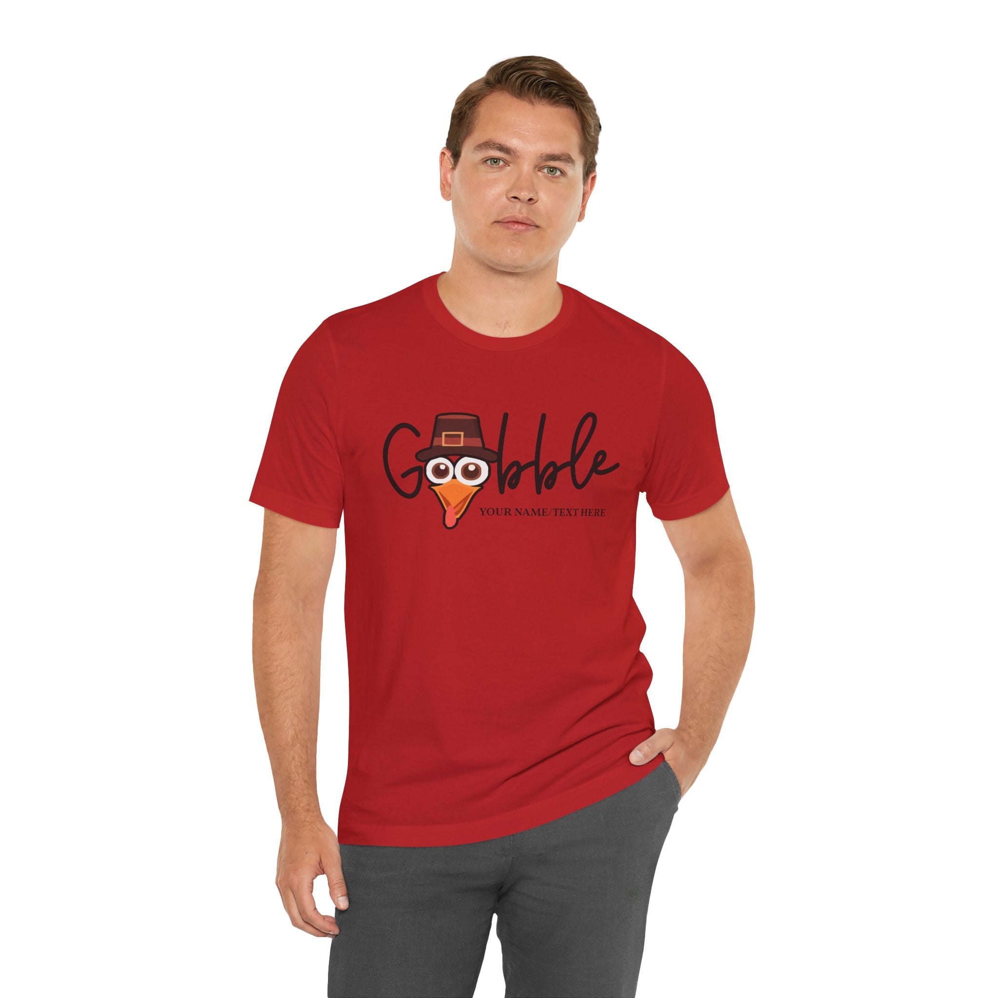 Custom T-Shirt - Gobble Turkey Head Cursive T-Shirt