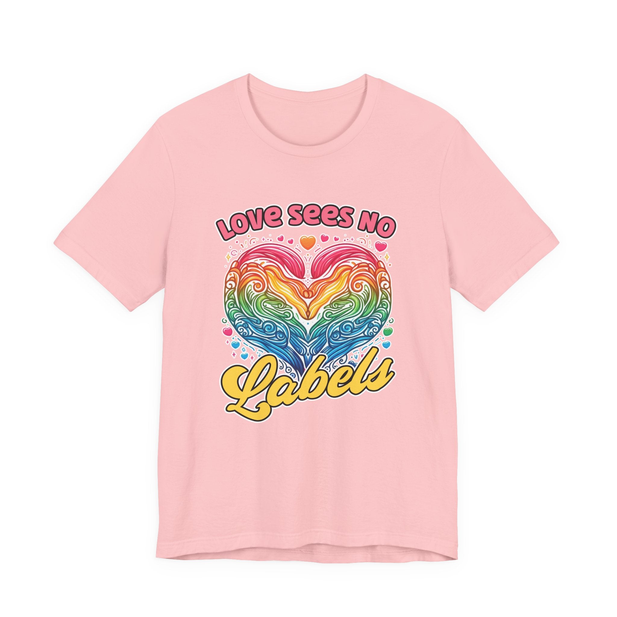 Love Sees No Labels – Colorful Abstract Heart Line Art Graphic T-Shirt