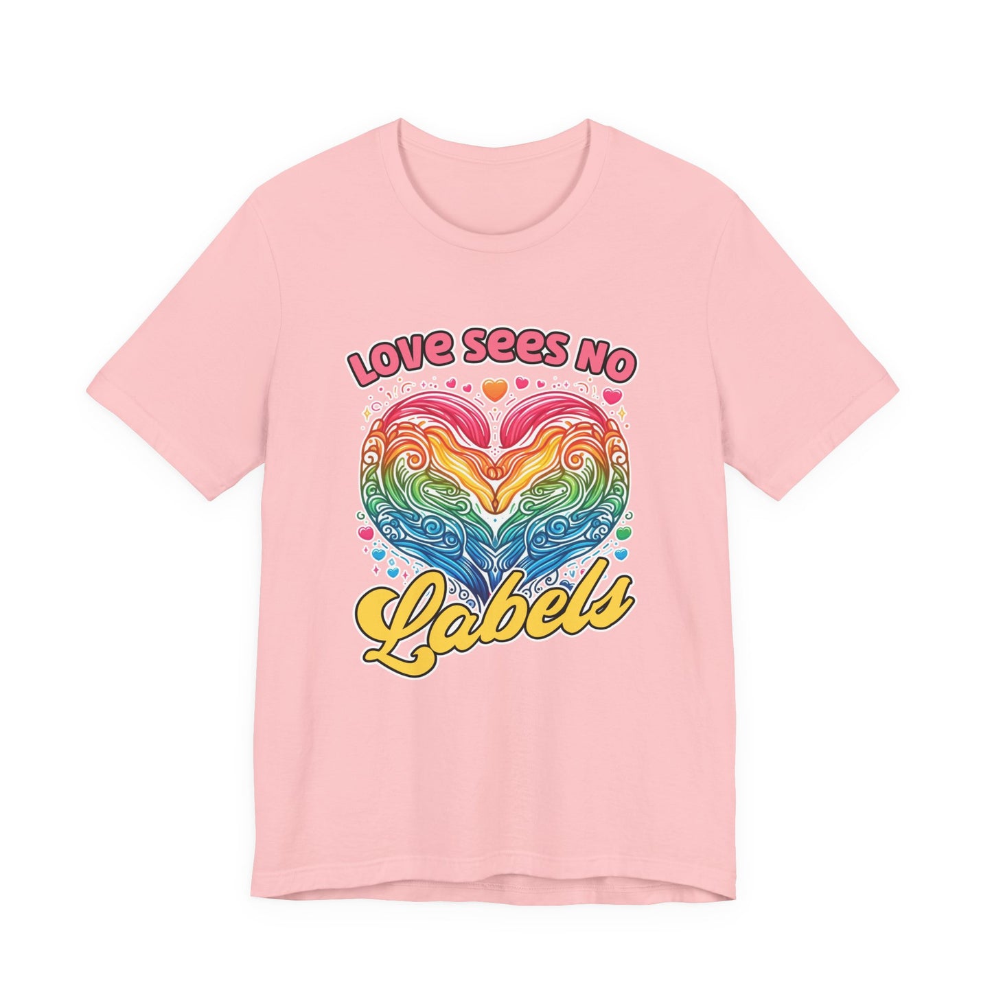 Love Sees No Labels – Colorful Abstract Heart Line Art Graphic T-Shirt