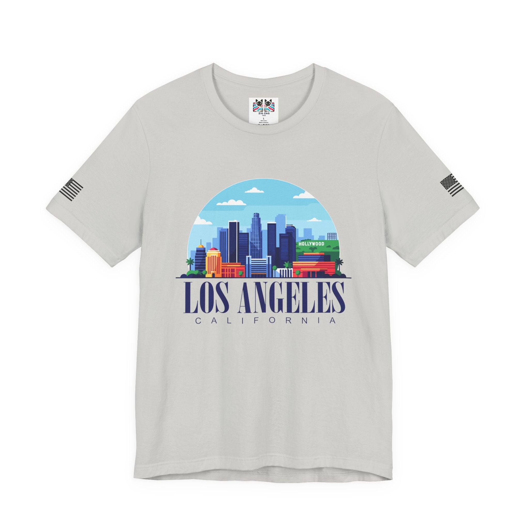 Los Angeles California T-Shirt – Hollywood Sign Colorful Illustrated Skyline Circle Tee