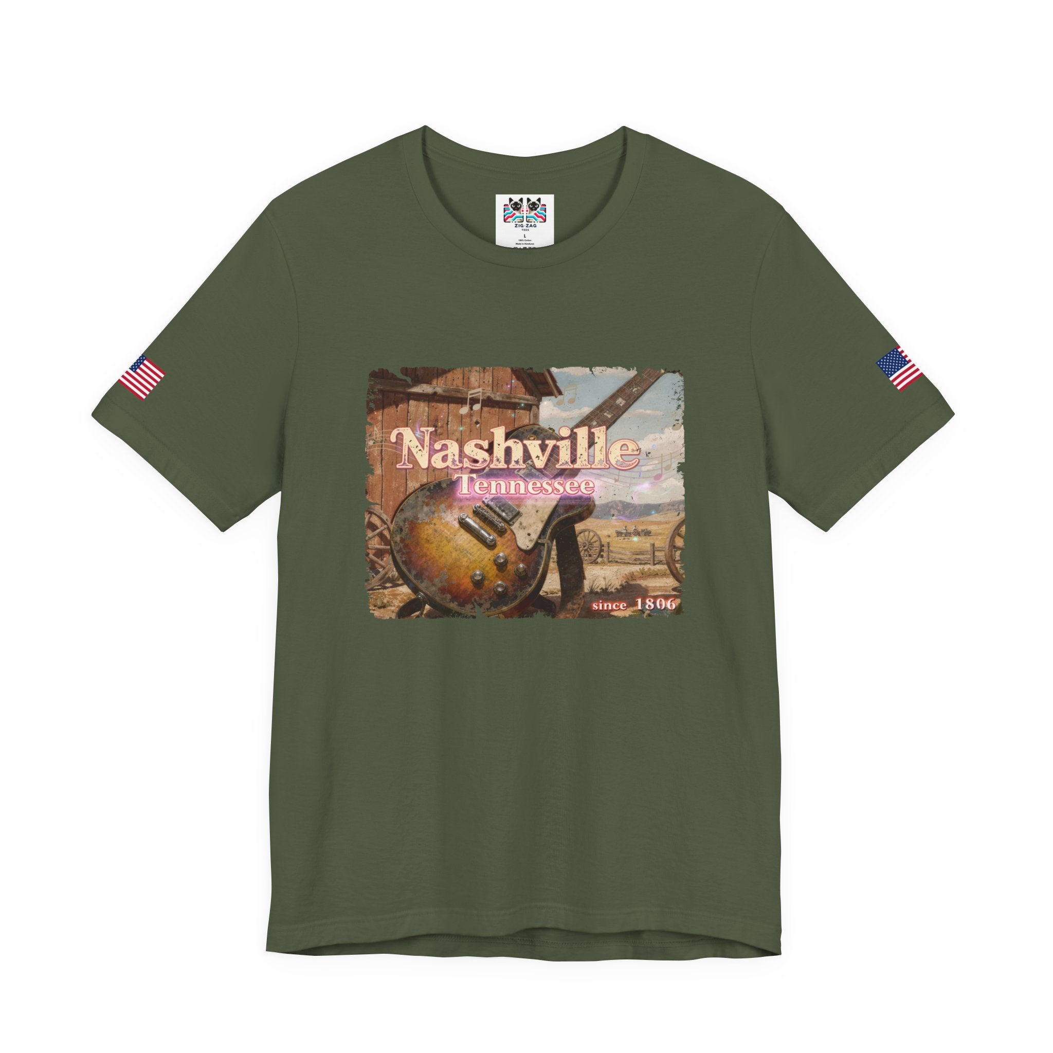Nashville Tennessee Since 1806 T-Shirt – Distressed Vintage Electric Guitar Western Scene Graphic Tee