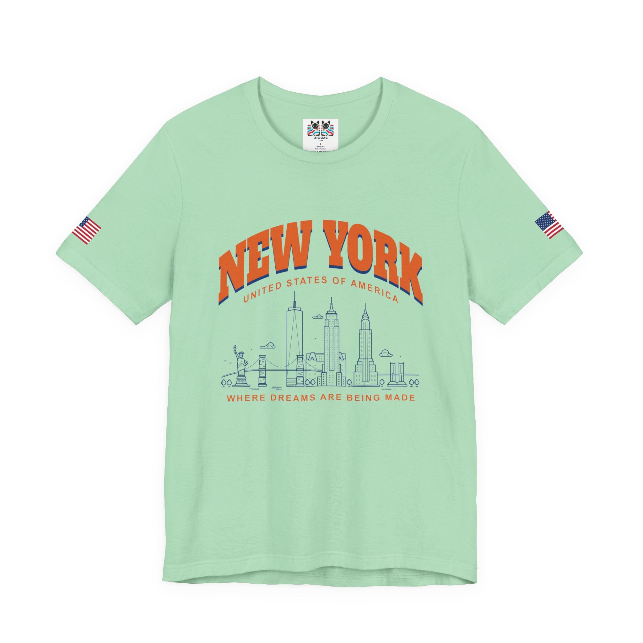 New York Dreams T-Shirt - Where Dreams Are Being Made USA Orange Blue Skyline