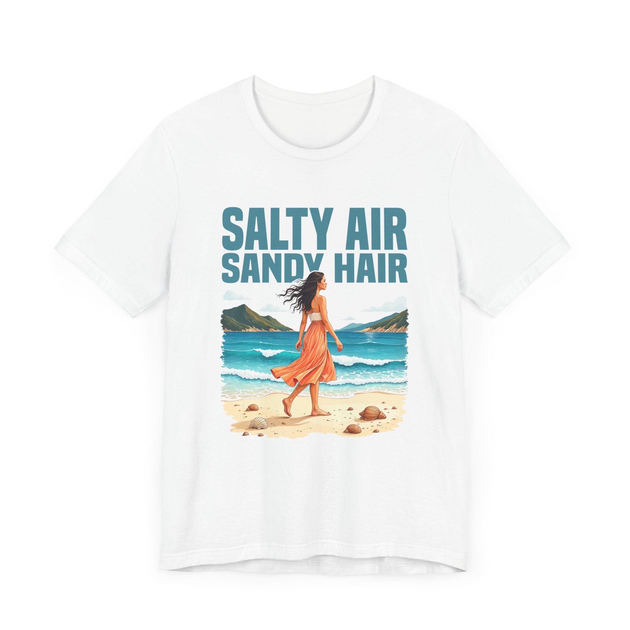 Salty Air Sandy Hair Tee, Beach Babe Shirt, Ocean Mood Graphic Tee, Summer Coastline Top, Coastal Girl Gift Tee