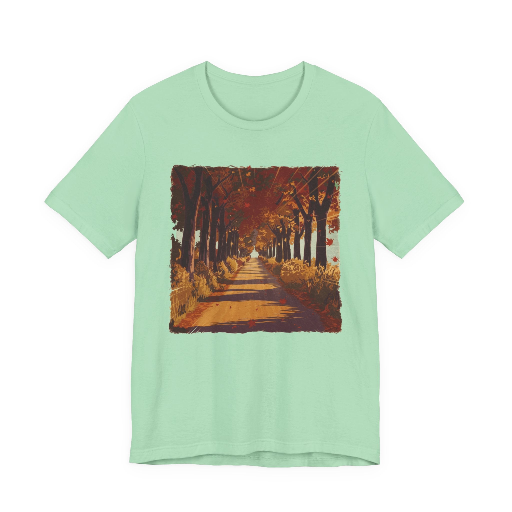Golden Autumn Glow– Glowing Trees Lining the Road Graphic T-Shirt