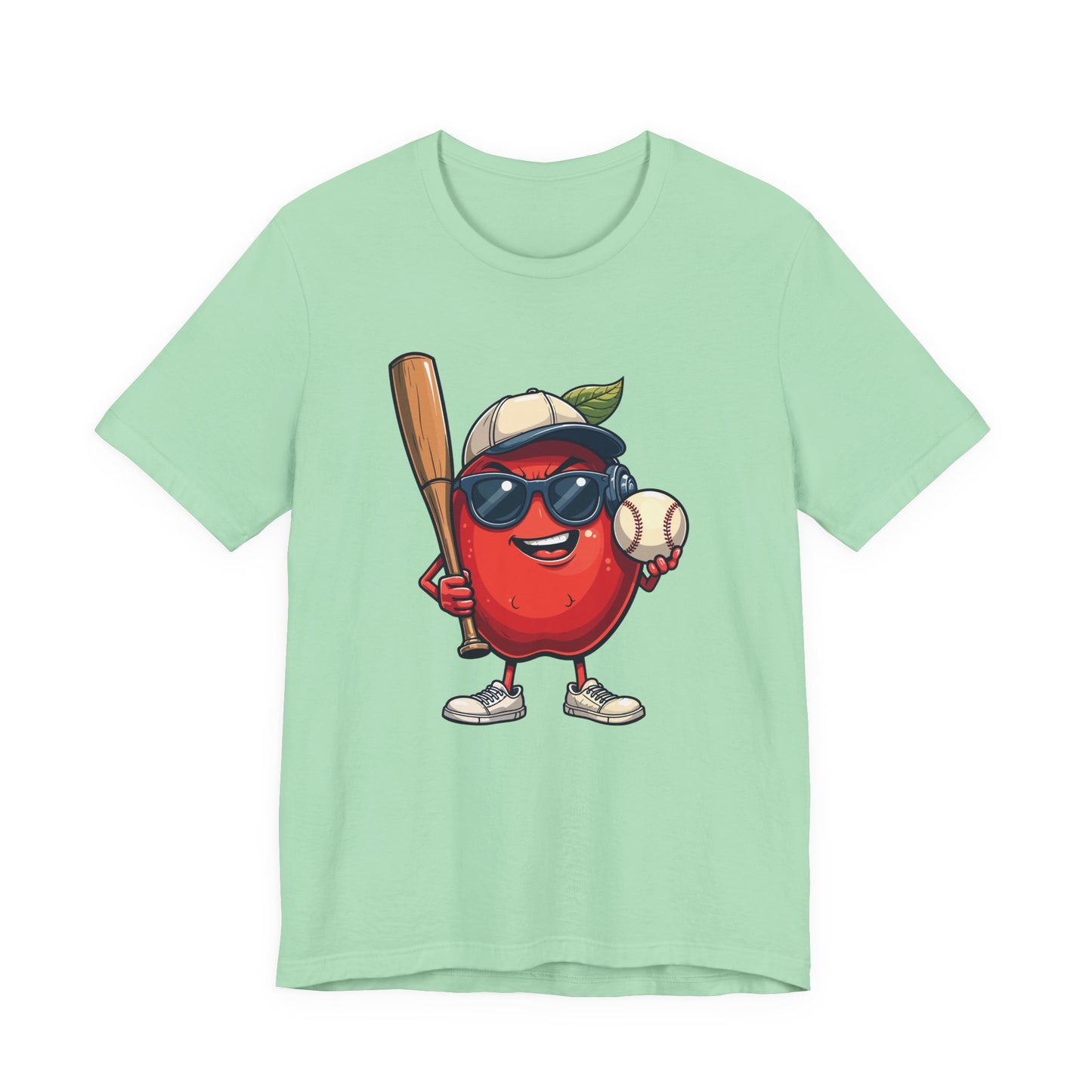 Aggressive Apple Baseball Mascot Tshirt Bold Sports Fruit Character Design