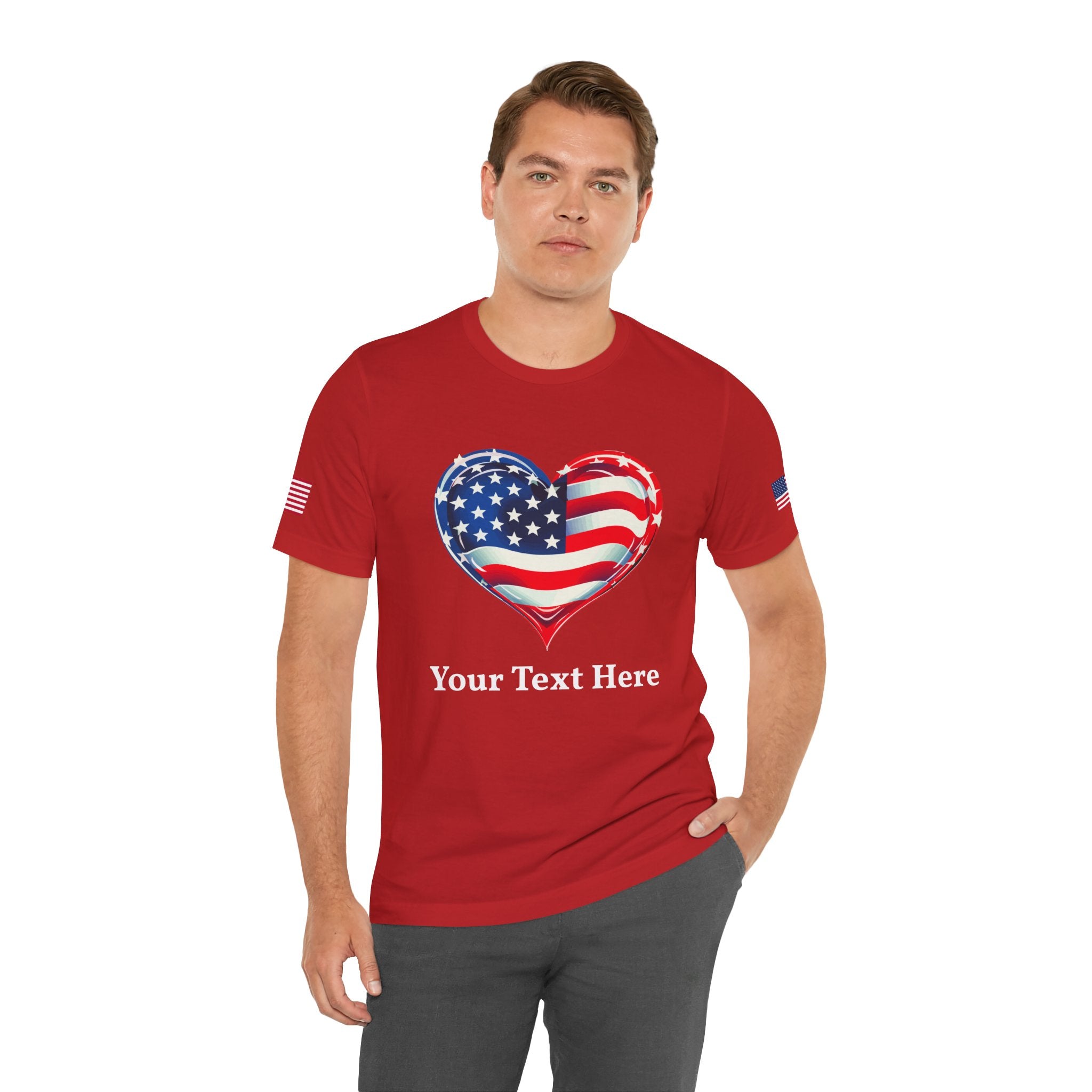 Custom T-Shirt - American Flag Heart T-Shirt – Love USA Patriotic Pride Graphic Tee