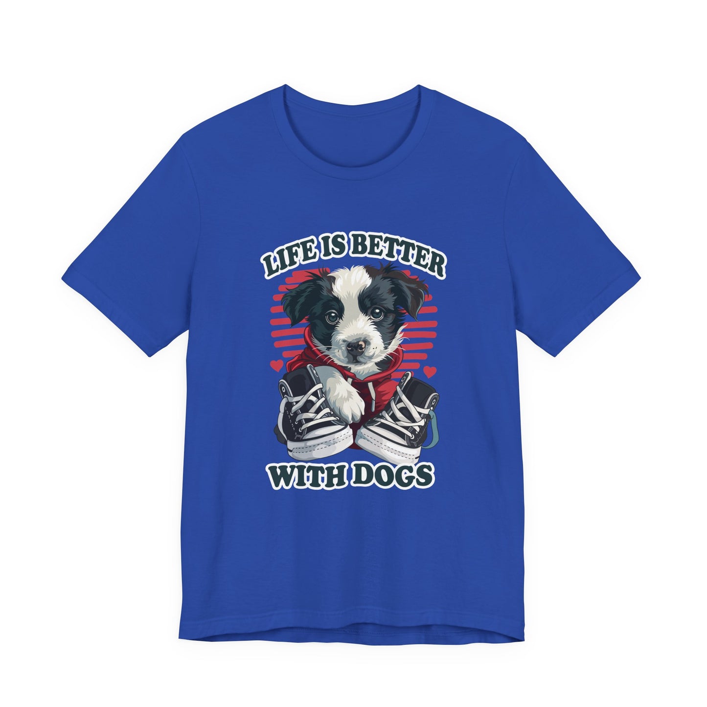 Life Is Better With Dogs T Shirt Cuddly Dog in Jacket Sitting by Shoes Graphic